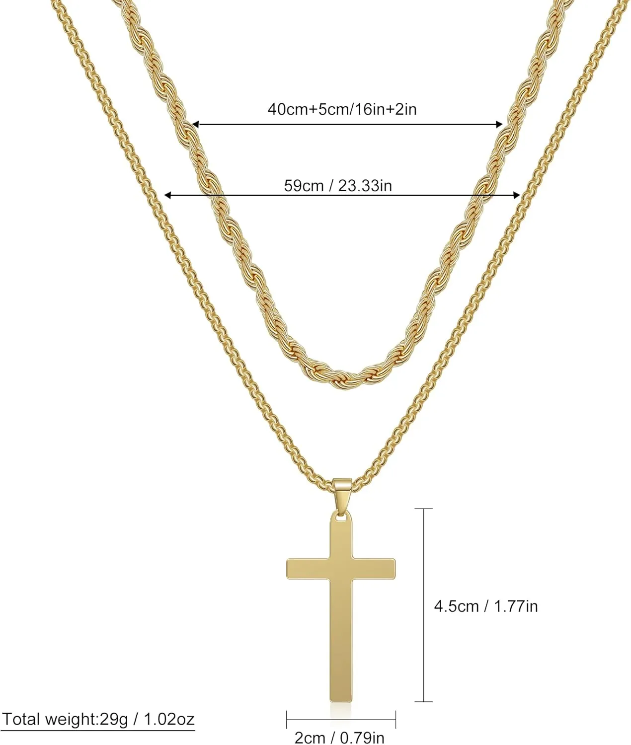 Cross Necklace for Men, Stainless Steel Cross Pendant Necklace Layered Cuban Link Chain Crucifix Necklace Silver Black Gold Cross Chain Cross Jewelry