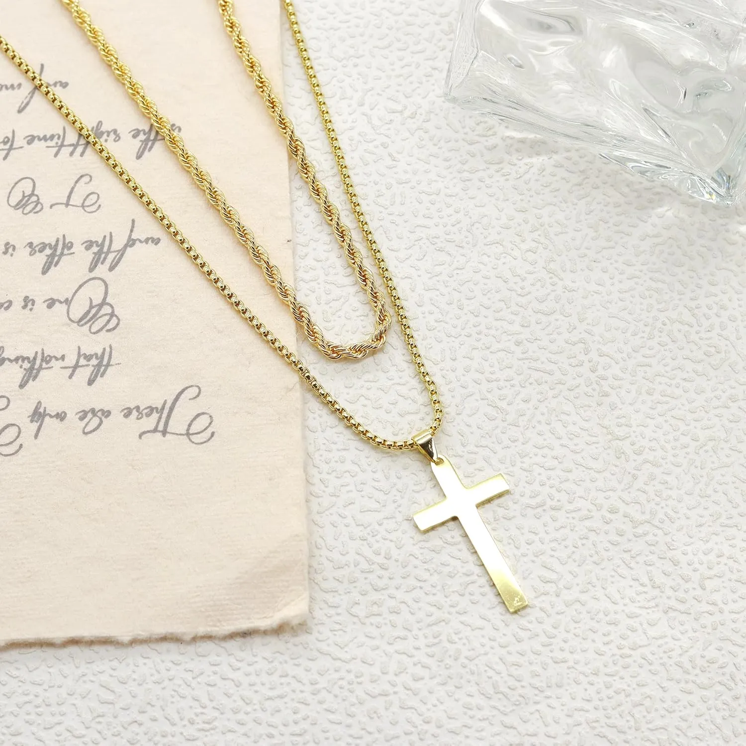 Cross Necklace for Men, Stainless Steel Cross Pendant Necklace Layered Cuban Link Chain Crucifix Necklace Silver Black Gold Cross Chain Cross Jewelry