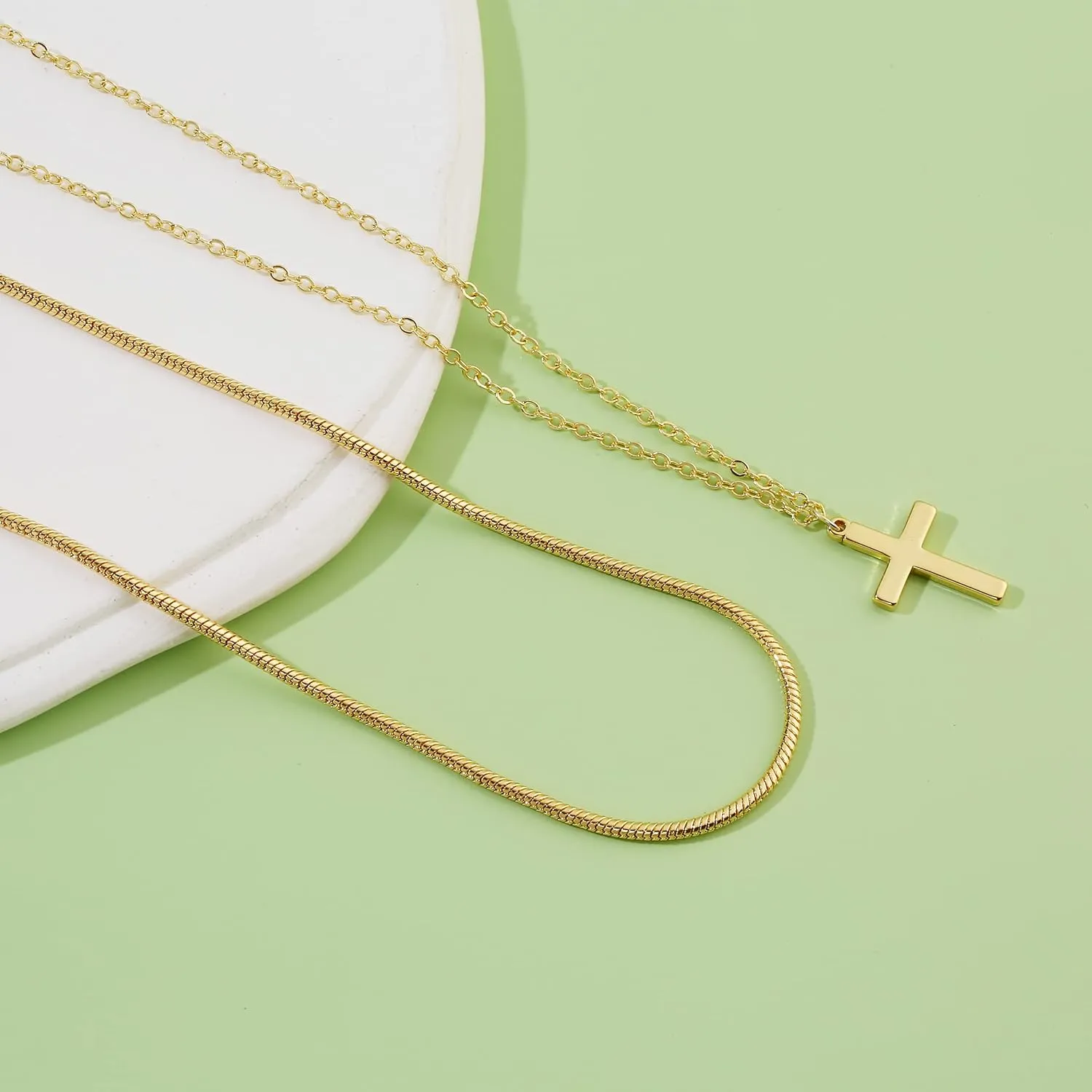 Cross Necklace for Women 14K Gold Plated Dainty Cubic Zirconia Sideways Cross Necklace Simple Cute Layered Gold Cross Pendant Satellite Chain Necklace Trendy Fashion Jewelry Gifts
