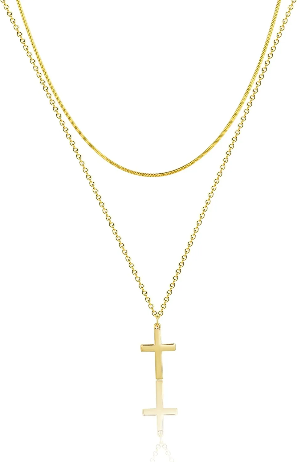 Cross Necklace for Women 14K Gold Plated Dainty Cubic Zirconia Sideways Cross Necklace Simple Cute Layered Gold Cross Pendant Satellite Chain Necklace Trendy Fashion Jewelry Gifts