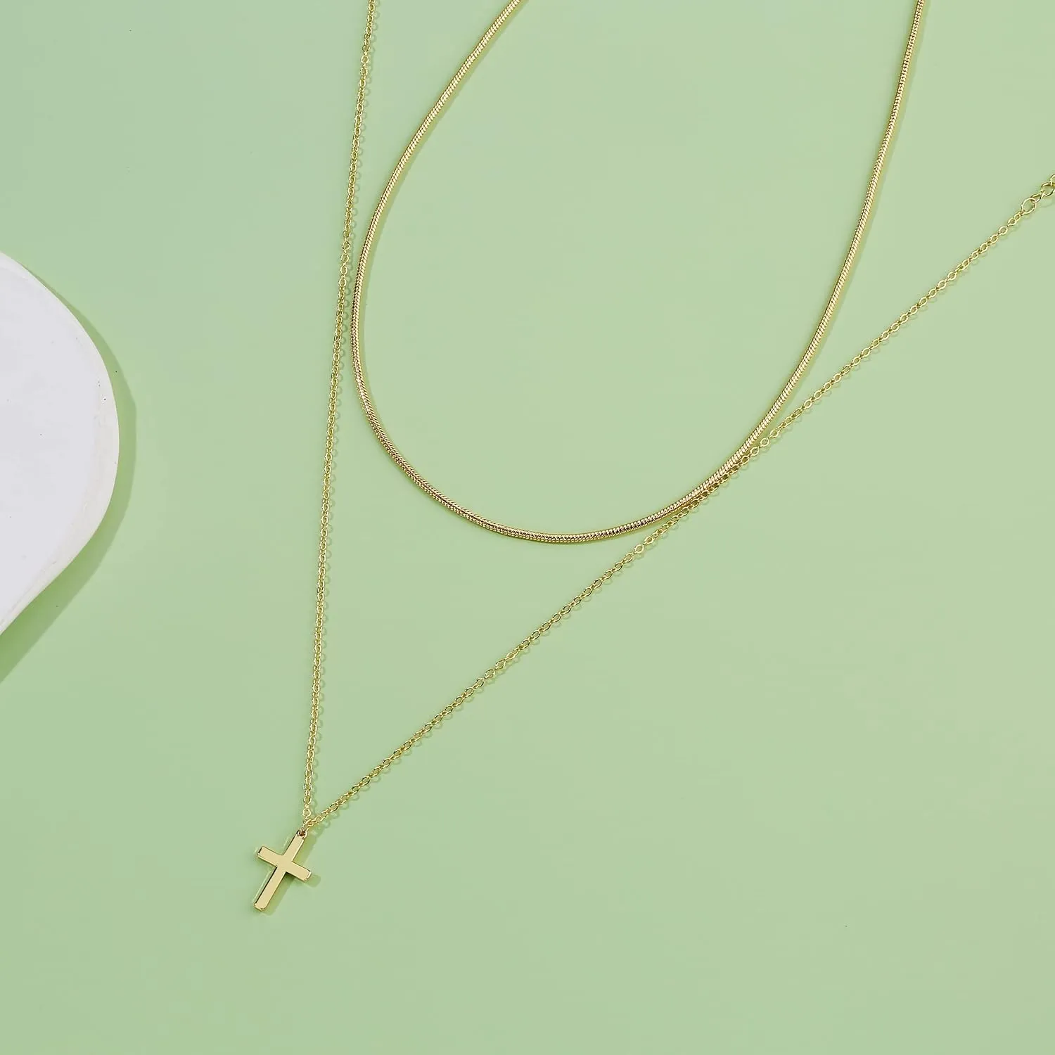 Cross Necklace for Women 14K Gold Plated Dainty Cubic Zirconia Sideways Cross Necklace Simple Cute Layered Gold Cross Pendant Satellite Chain Necklace Trendy Fashion Jewelry Gifts