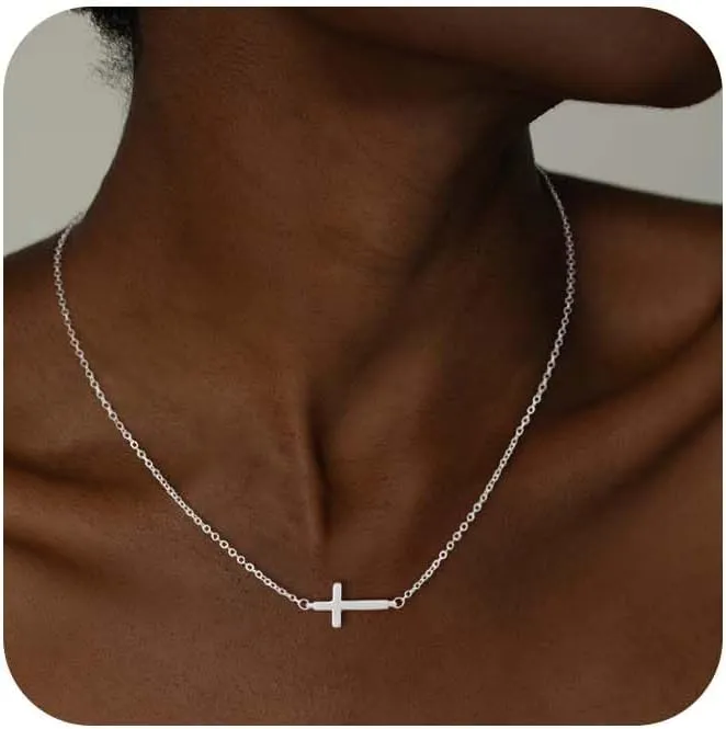 Cross Necklace for Women Dainty 14K Gold Plated/Sterling Silver Cross Pendant Simple Cute Necklaces for Women Trendy Gold Jewelry