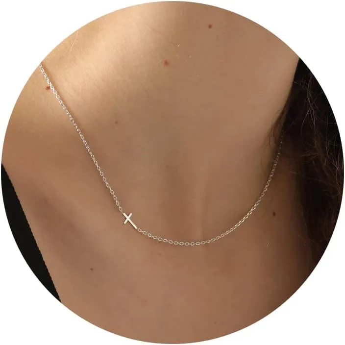 Cross Necklace for Women, Small 14K Gold Plated Cross Pendant Necklace Dainty Gold Cross Necklace Cute Cross Choker Necklace Simple Gold Charm Necklace for Women Trendy Jewelry Gifts