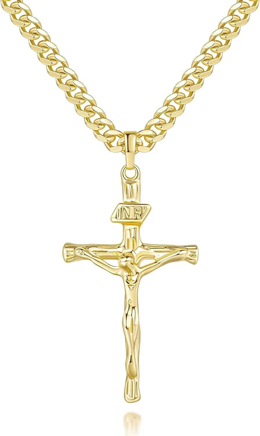 Cross Necklace Gold Cross Necklace for Men Crucifix Necklaces Men Future-Proof Cuban Chain Gold Crosses Chain Pendant for Mens 20/22/24 Inch