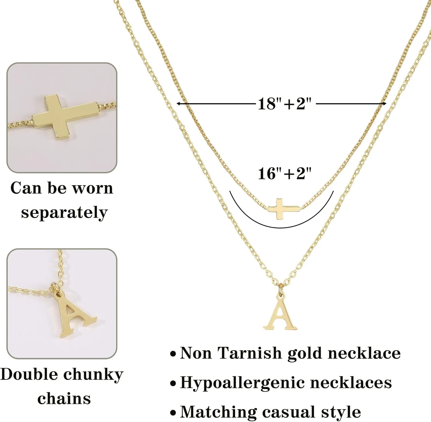 Cross Necklaces for Women Gold Layered Initial A-Z Letter Small Cross Pendant Choker Simple Trendy Cute Cross Charm Chain Necklace Easter Basket Stuffers Baptism Religious Faith Jewelry Gift First Communion Gifts for Teens Catholic