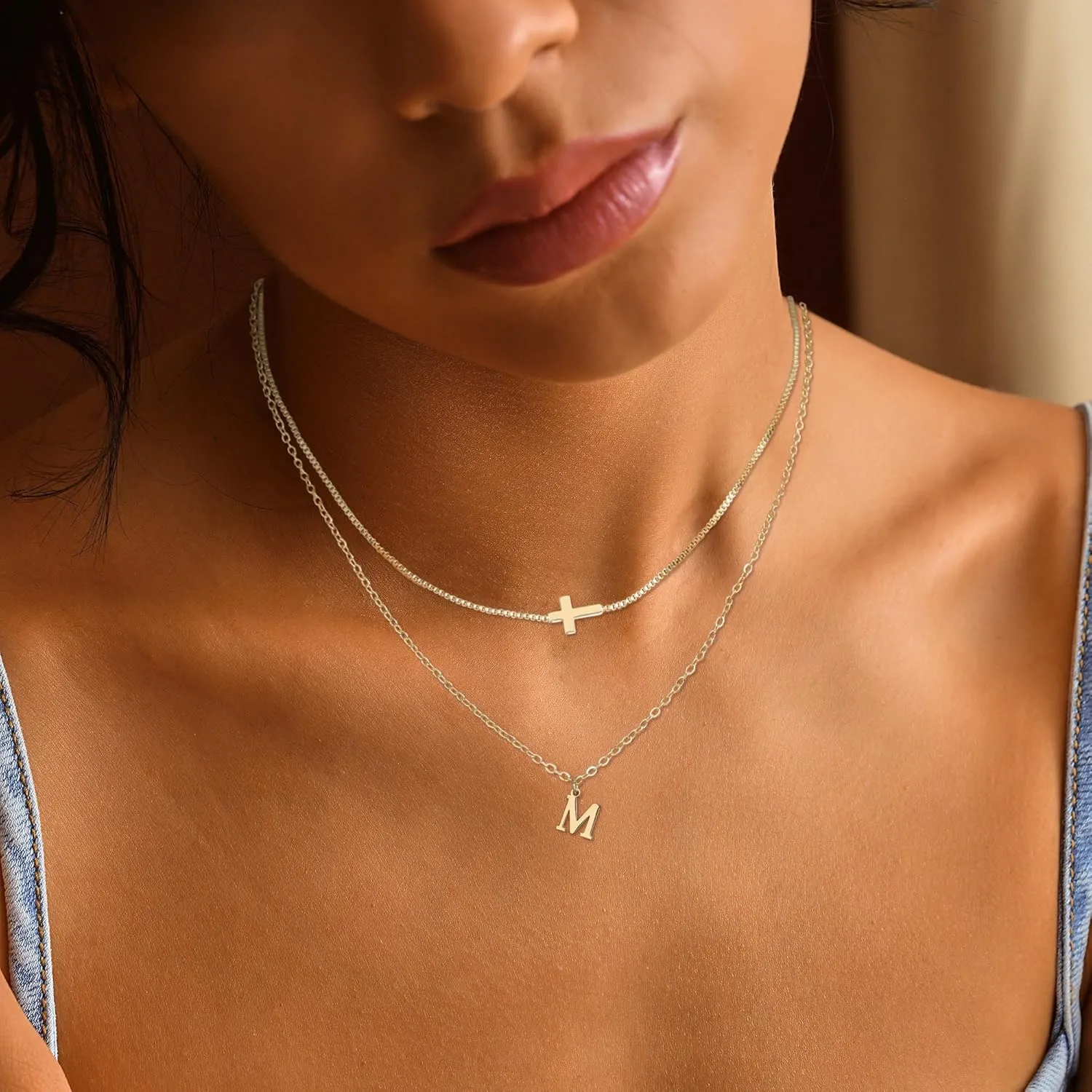 Cross Necklaces for Women Gold Layered Initial A-Z Letter Small Cross Pendant Choker Simple Trendy Cute Cross Charm Chain Necklace Easter Basket Stuffers Baptism Religious Faith Jewelry Gift First Communion Gifts for Teens Catholic