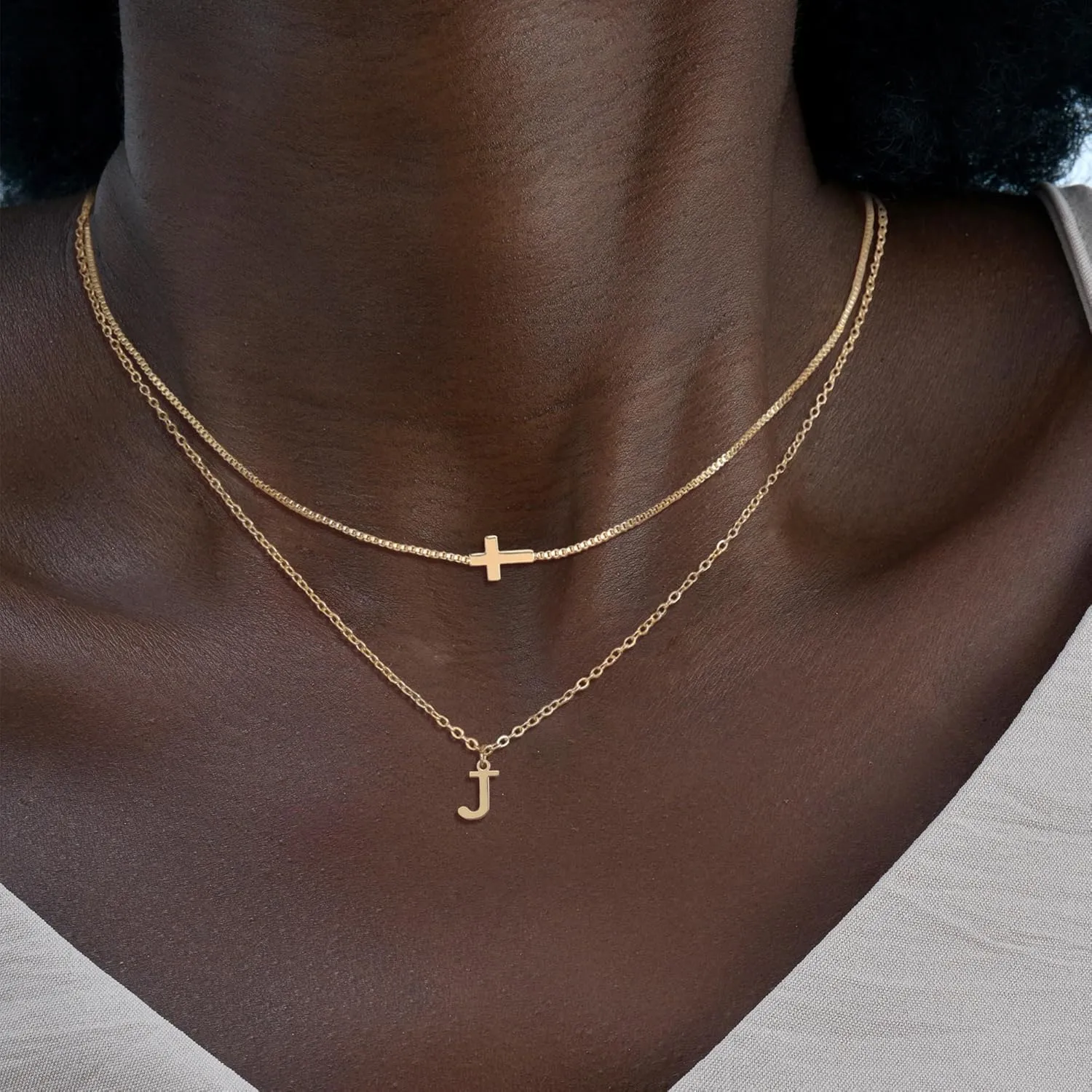 Cross Necklaces for Women Gold Layered Initial A-Z Letter Small Cross Pendant Choker Simple Trendy Cute Cross Charm Chain Necklace Easter Basket Stuffers Baptism Religious Faith Jewelry Gift First Communion Gifts for Teens Catholic