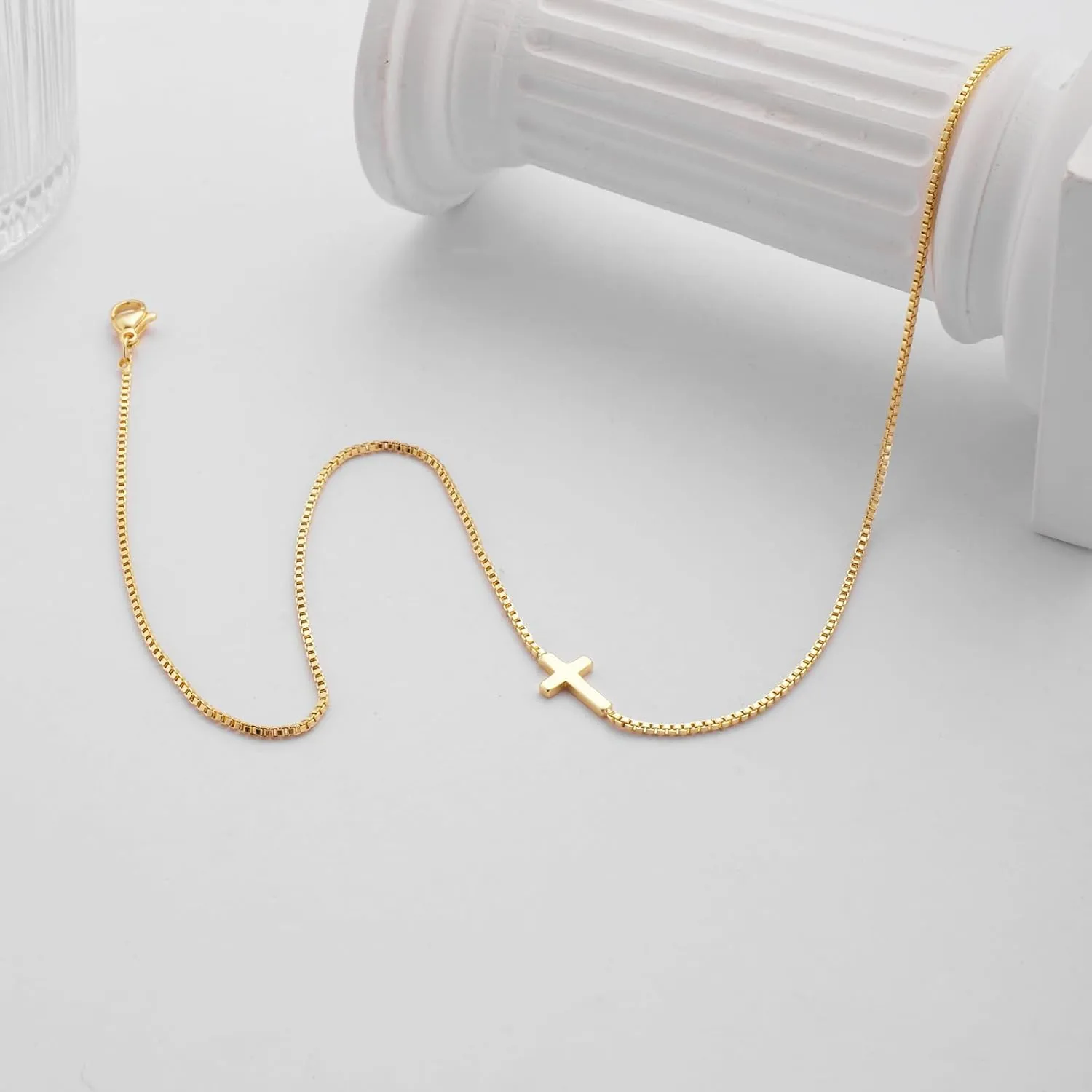 Cross Necklaces for Women Gold Layered Initial A-Z Letter Small Cross Pendant Choker Simple Trendy Cute Cross Charm Chain Necklace Easter Basket Stuffers Baptism Religious Faith Jewelry Gift First Communion Gifts for Teens Catholic