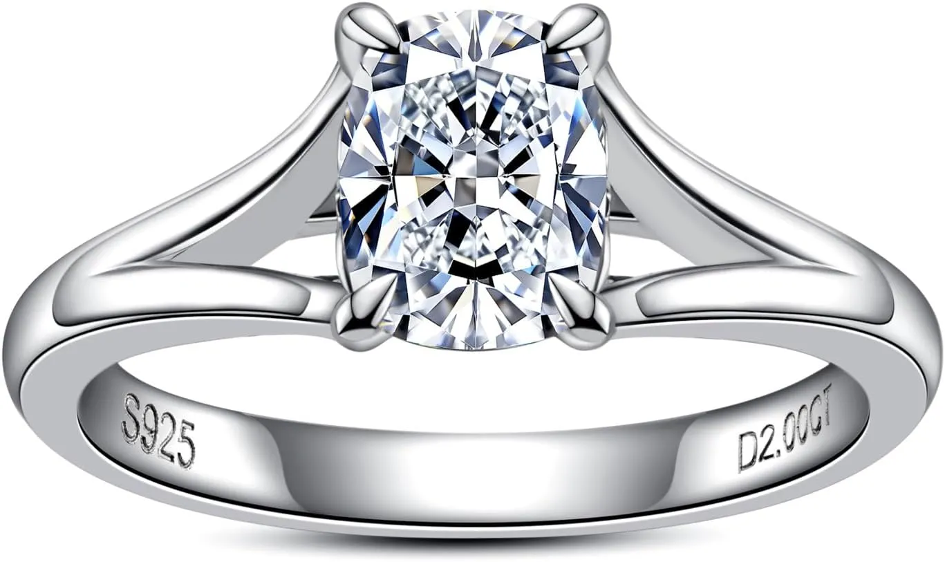 Cushion/Radiant Cut Moissanite Engagement Rings for Women 2/2.634cttw D Color VVS1 Clarity 925 Sterling Silver Wedding Promise Anniversary Rings with Certificate