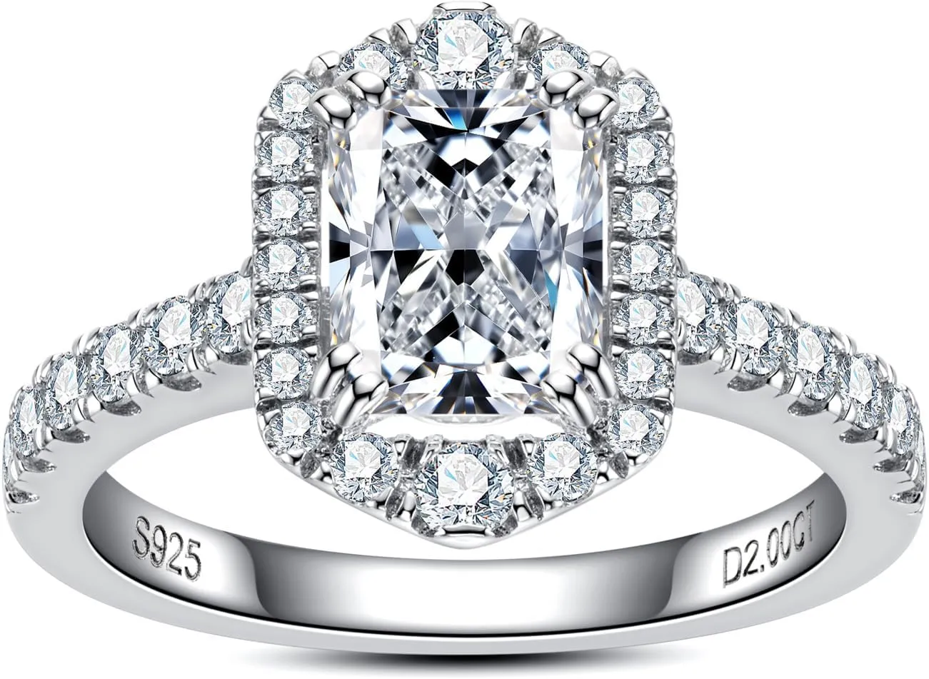Cushion/Radiant Cut Moissanite Engagement Rings for Women 2/2.634cttw D Color VVS1 Clarity 925 Sterling Silver Wedding Promise Anniversary Rings with Certificate