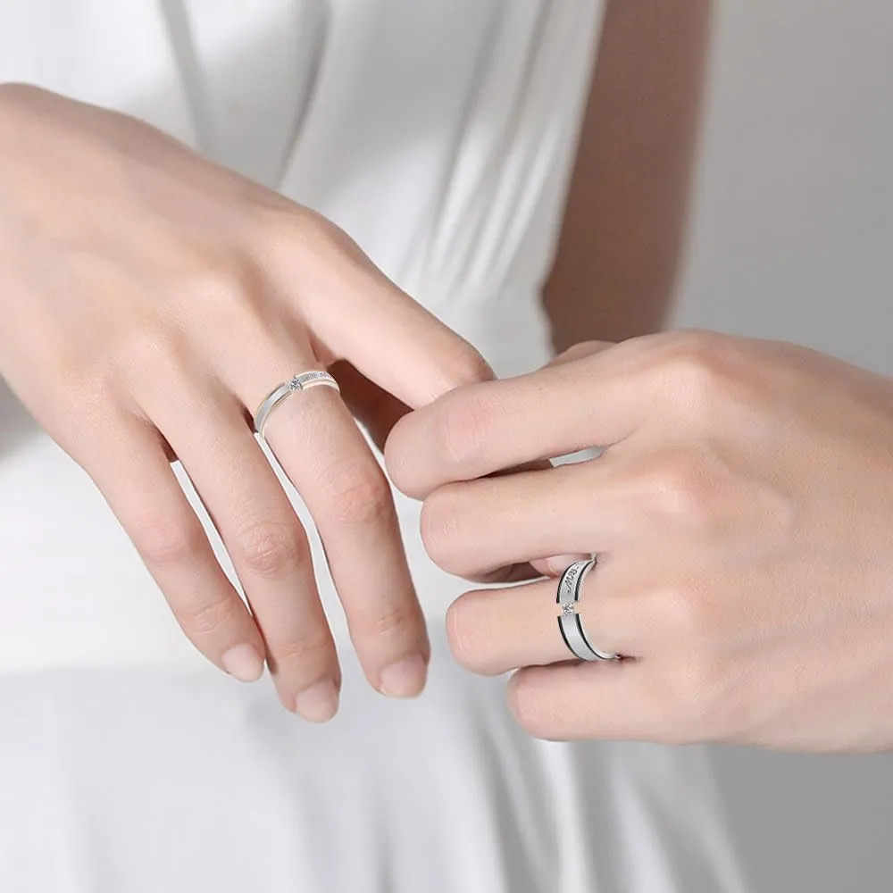 Custom Engraved Couple Rings Promise Rings for Him and Her Personalized CZ Engagement Rings for Women Mens Tungsten Wedding Anniversary Rings for Wife Husband,with Heart