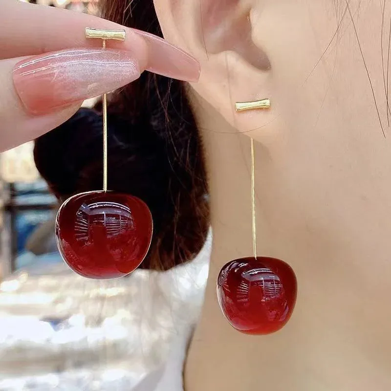 Cute Small Fresh Sweet Lovely Fruit Red Cherry Y2K Earring