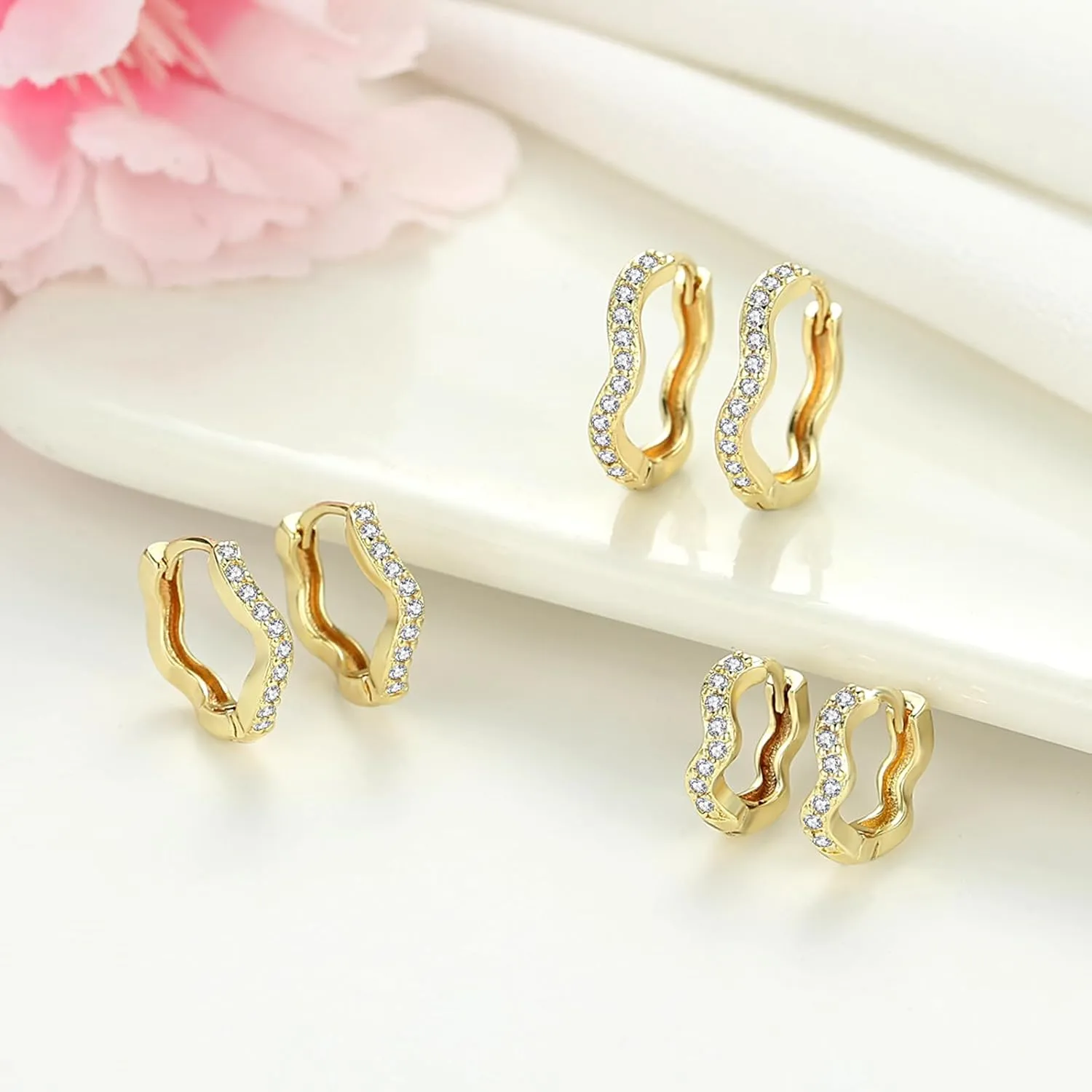 DAILY VIBES Small Gold Hoops Huggie Earrings for Women 14K Real Gold Plated Dainty Cubic Zirconia Mini Bead Cartilage Earring Hypoallergenic Hoop Earrings Set for Women
