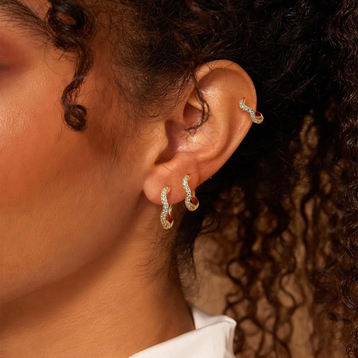 DAILY VIBES Small Gold Hoops Huggie Earrings for Women 14K Real Gold Plated Dainty Cubic Zirconia Mini Bead Cartilage Earring Hypoallergenic Hoop Earrings Set for Women