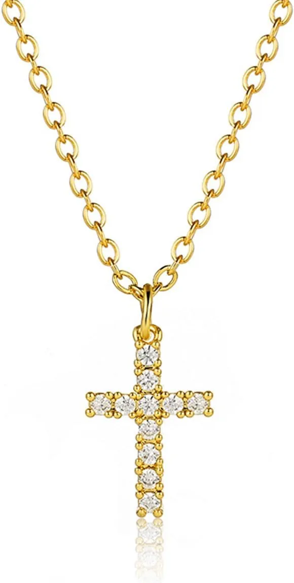 Dainty Cross Necklace for Women Cubic Zirconia Cross Pendant Necklaces Layered Gold Cross Necklace Religious Cross Faith Pendant Necklace