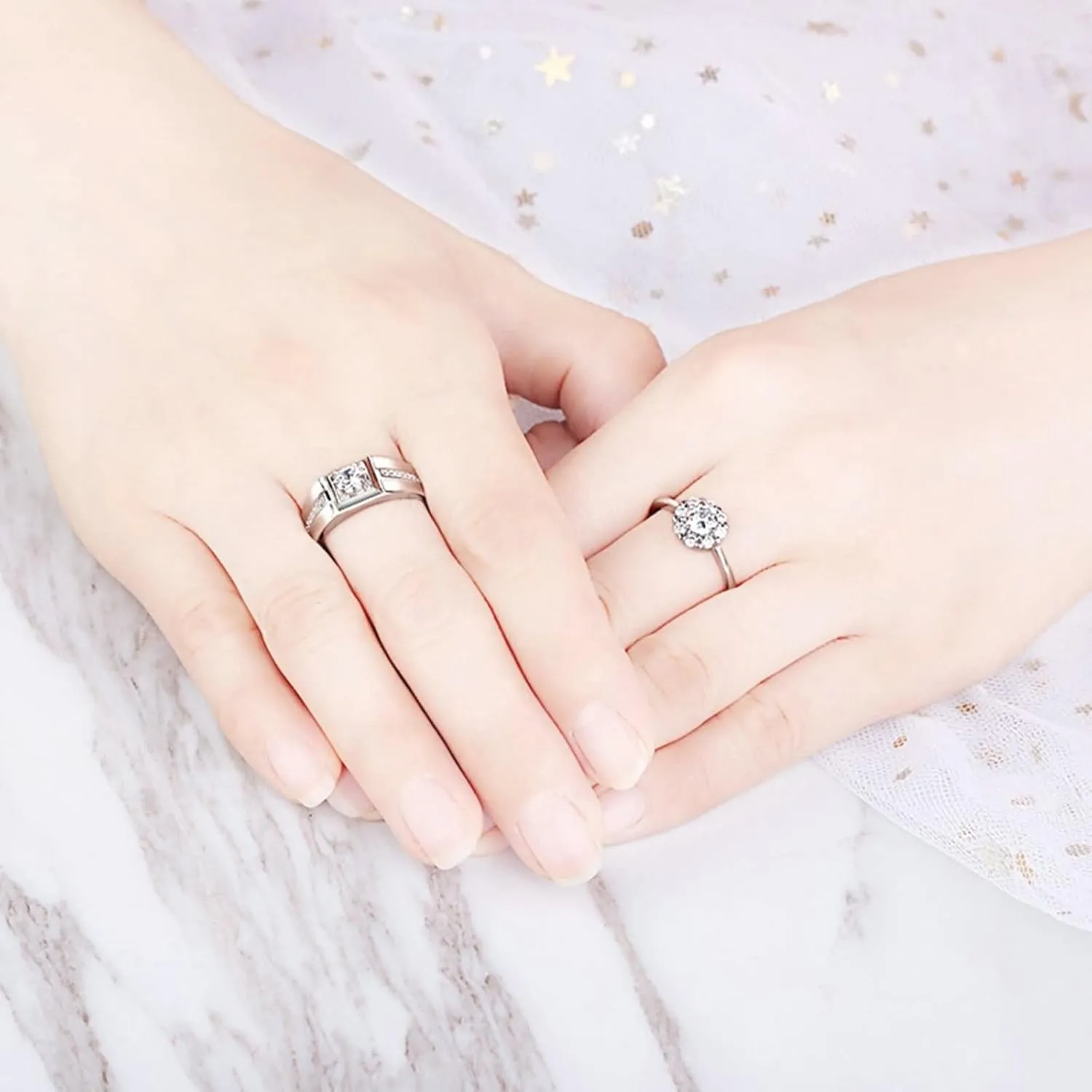 Dainty Sterling Silver Rings, Simple Wedding Rings for Women Rhombus Cubic Zirconia Engagement Gift