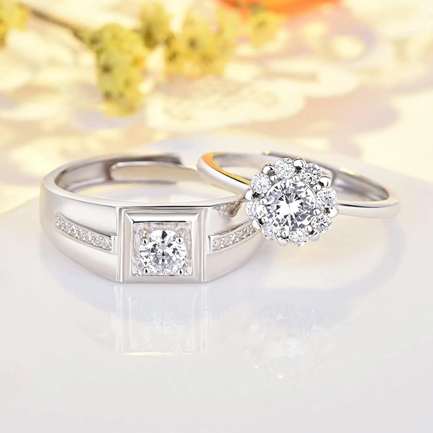 Dainty Sterling Silver Rings, Simple Wedding Rings for Women Rhombus Cubic Zirconia Engagement Gift
