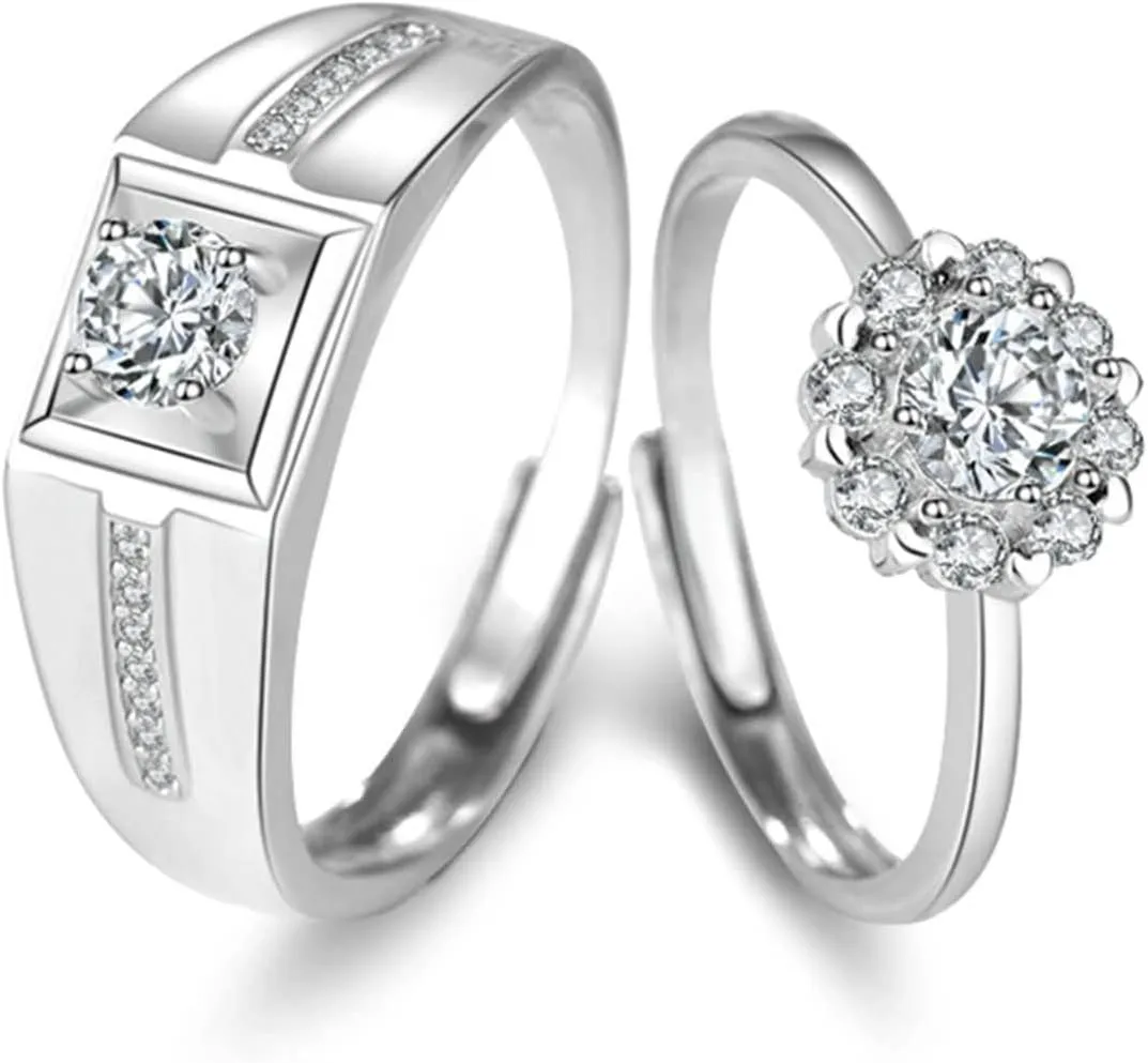 Dainty Sterling Silver Rings, Simple Wedding Rings for Women Rhombus Cubic Zirconia Engagement Gift