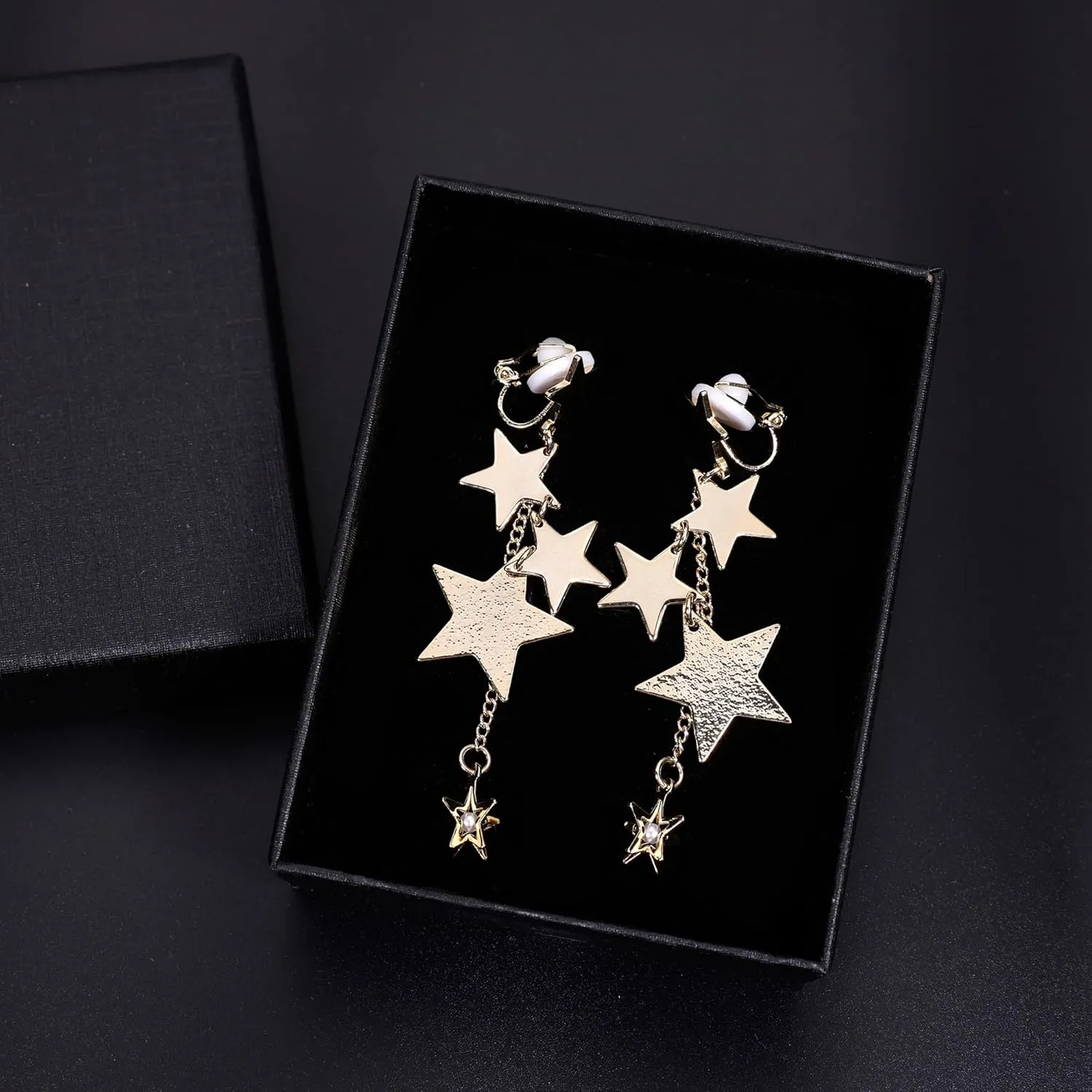 Dangle Clip On Earrings for Women Lucky Star Flower Dangle Earring Elegant Drop Hypoallergenic Non Pierced Earring CZ Butterfly Clip on Earrings