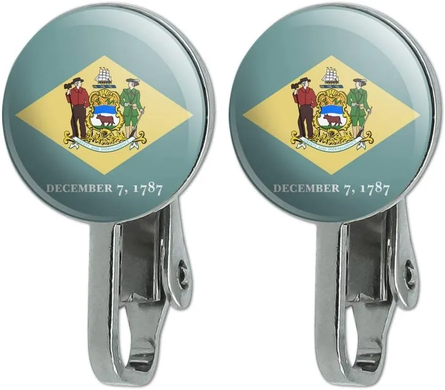 Delaware State Flag Novelty Clip-On Stud Earrings
