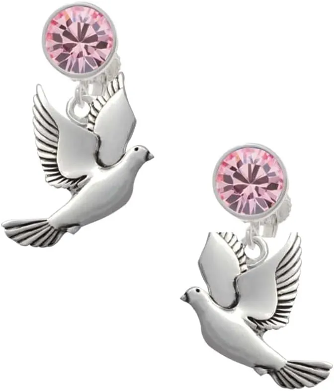 Delight Jewelry Silvertone Dove - Large Crystal Clip on Earrings