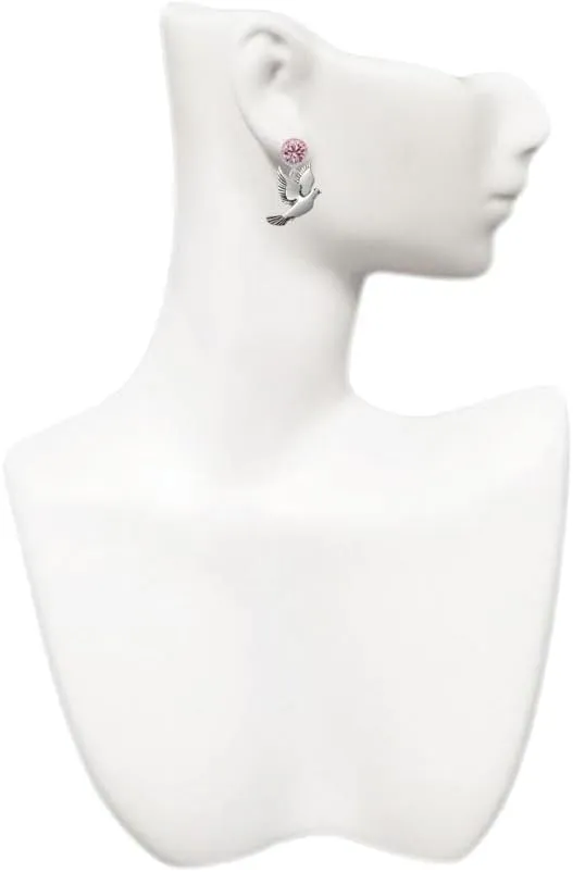 Delight Jewelry Silvertone Dove - Large Crystal Clip on Earrings
