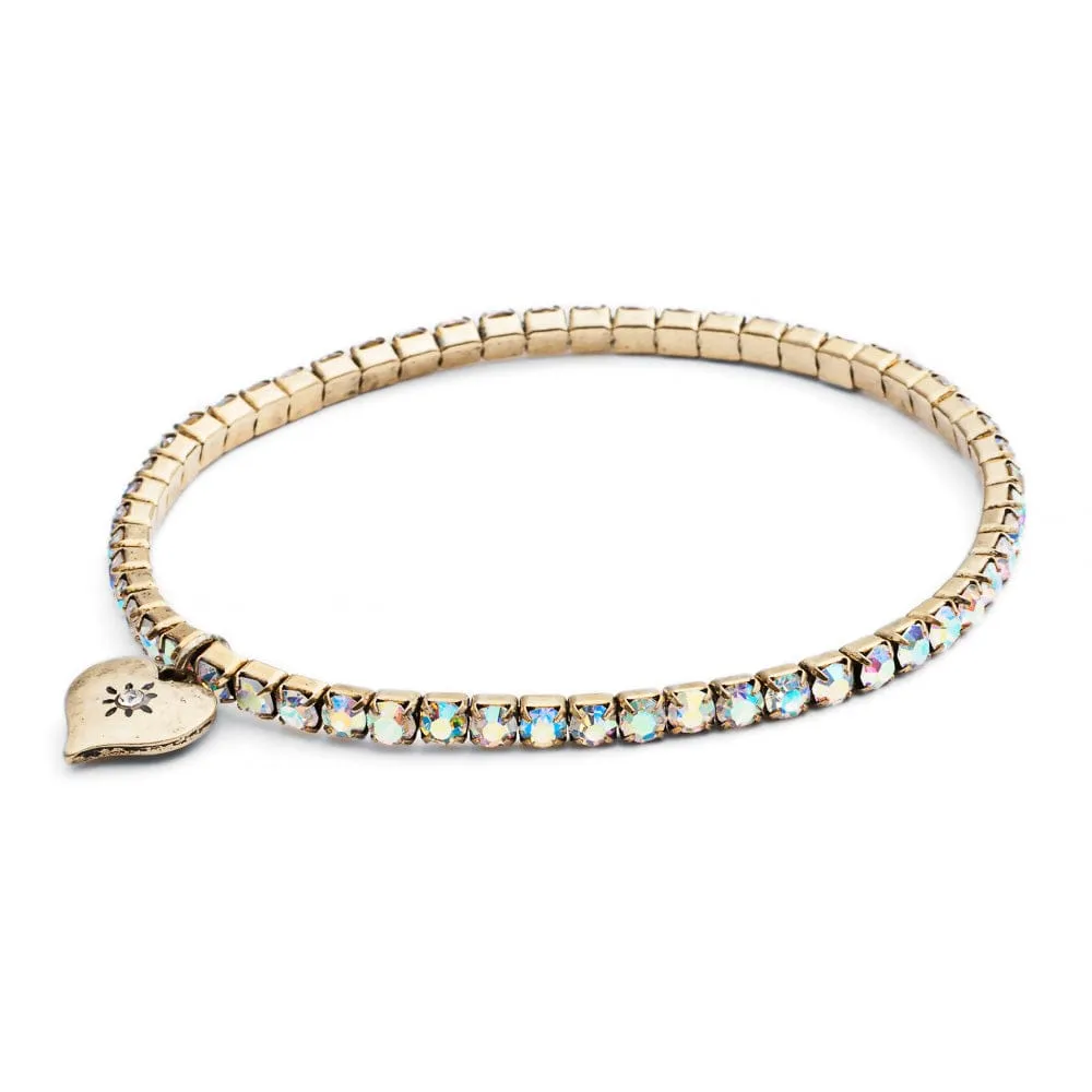 Diamante Coloured Stretch Bracelet Brass Plating