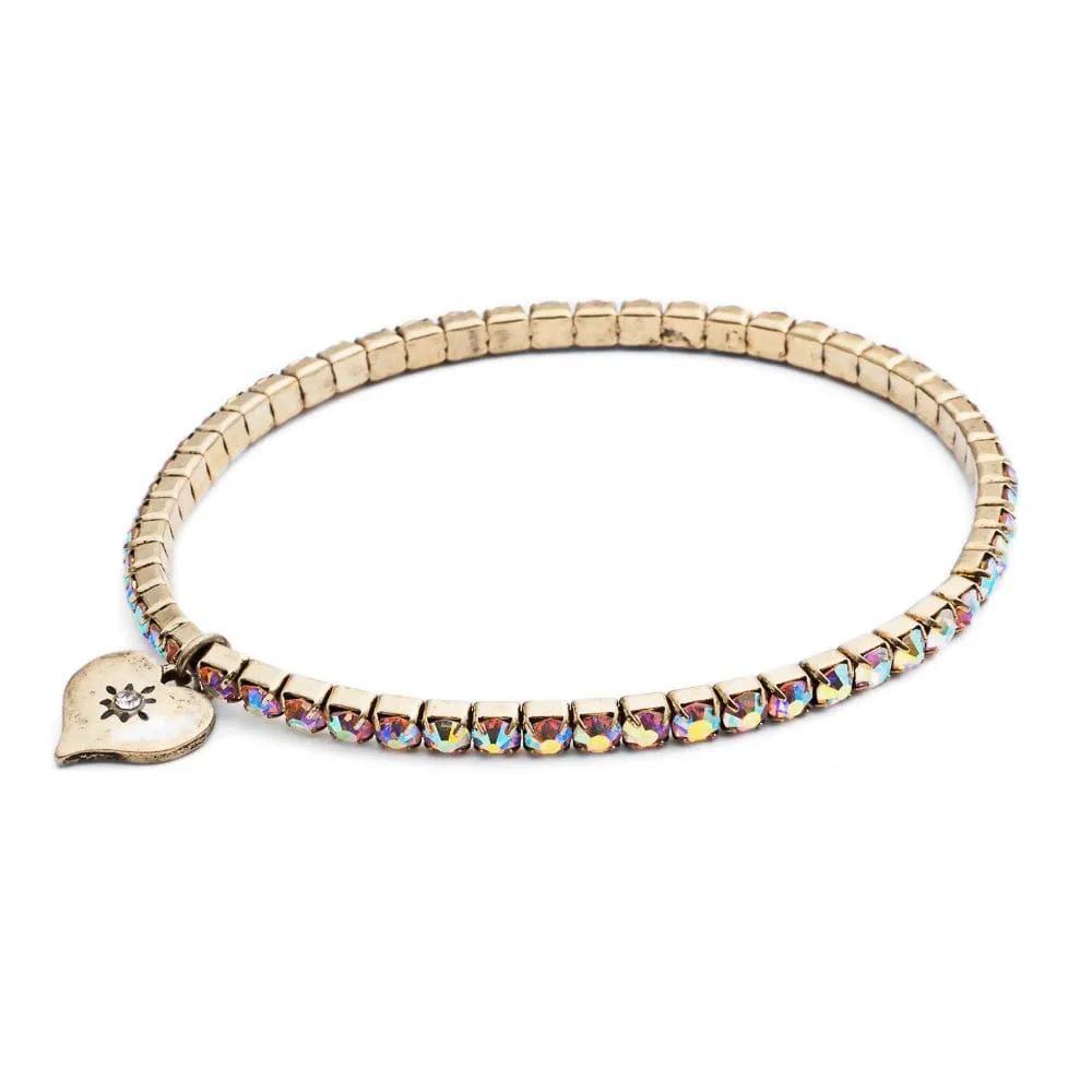 Diamante Coloured Stretch Bracelet Brass Plating