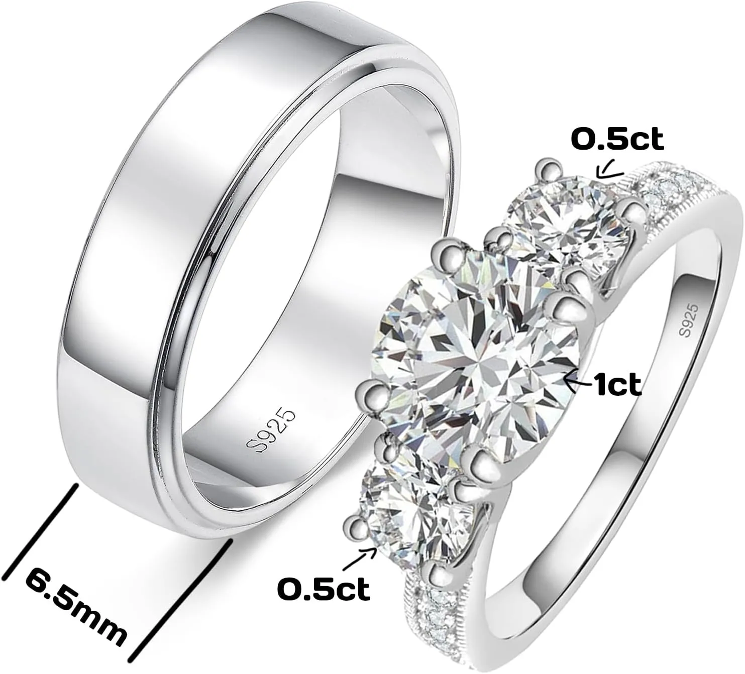 Dorunmo Personalized Couple Rings Set with Moissanite/CZ anillos de boda set para hombre y mujer 925 Sterling Silver Engagement Wedding Rings for Him and Her