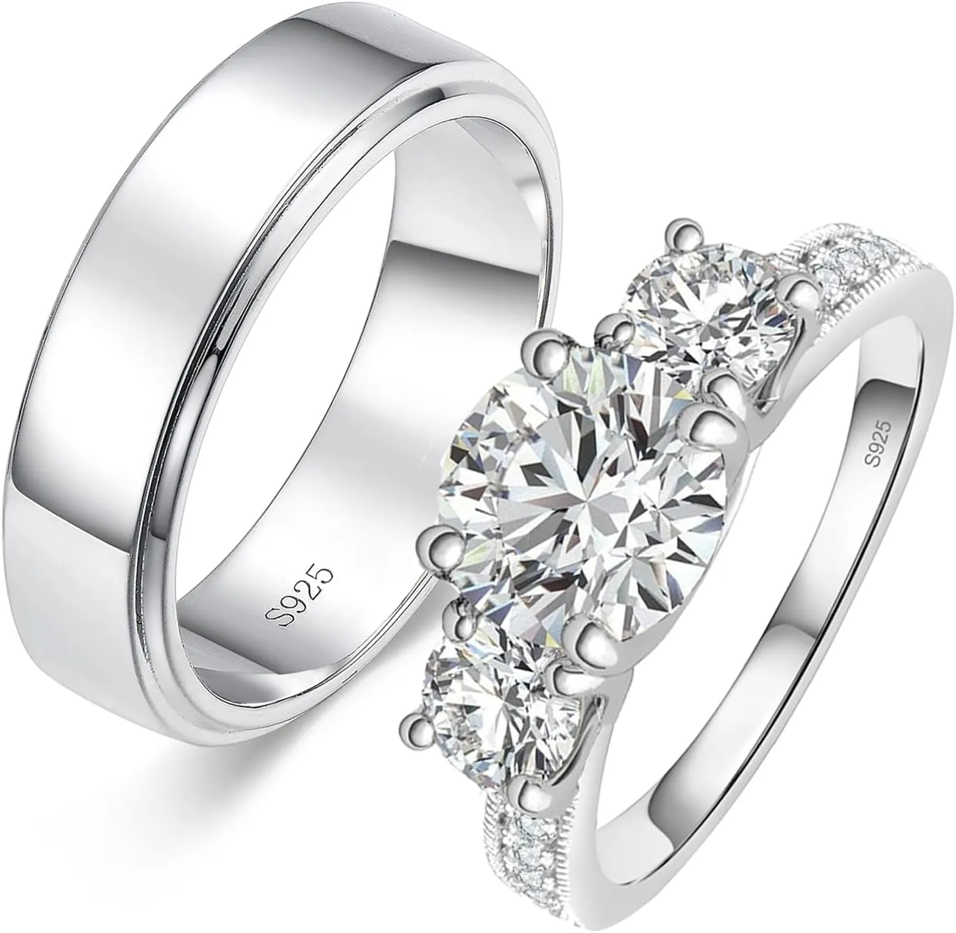 Dorunmo Personalized Couple Rings Set with Moissanite/CZ anillos de boda set para hombre y mujer 925 Sterling Silver Engagement Wedding Rings for Him and Her