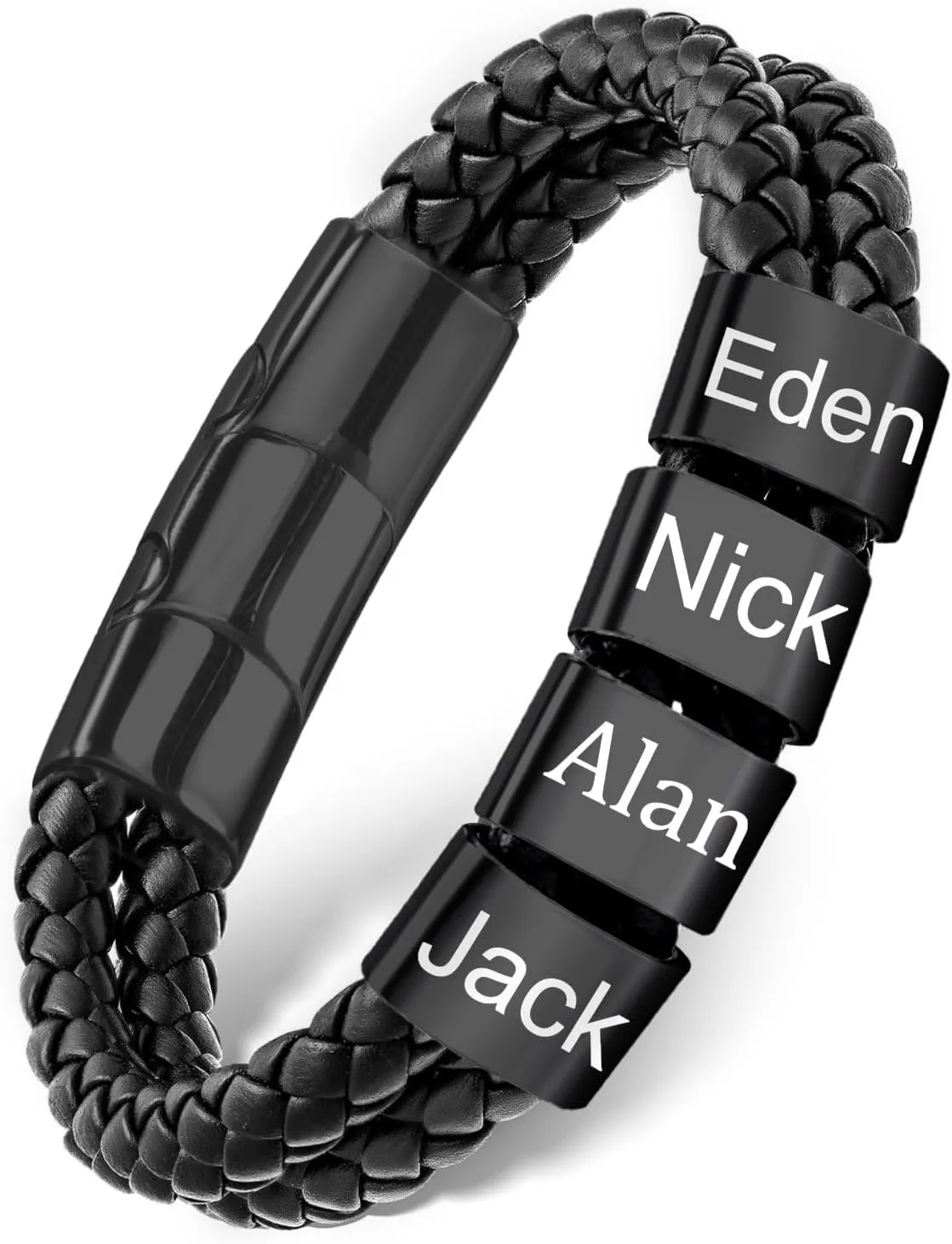 Dreamdecor Personalized Mens Leather Bracelet with Custom Beads - Engraved Names Jewelry, Customized Gifts for Dad Men