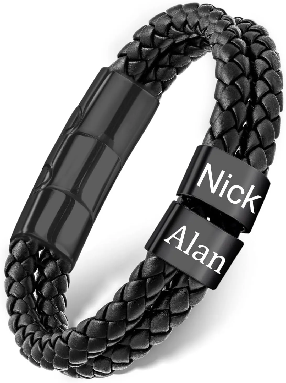 Dreamdecor Personalized Mens Leather Bracelet with Custom Beads - Engraved Names Jewelry, Customized Gifts for Dad Men