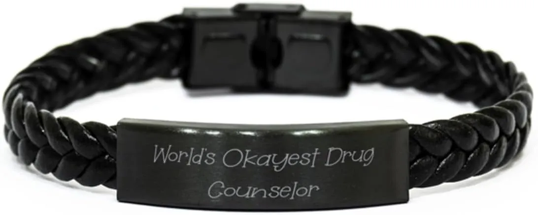 Drug counselor Gifts For Friends, World's, Useful Drug counselor Braided Leather Bracelet, Engraved Bracelet From Team Leader, Leather bracelets for men, Leather bracelets for women, Handmade leather