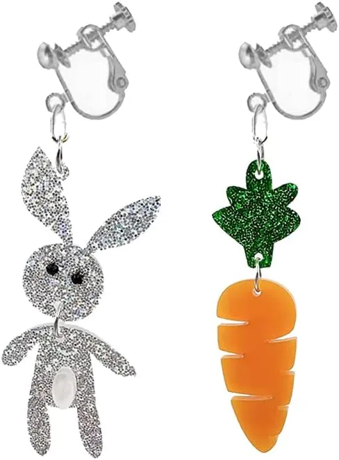 Easter Bunny Clip on Earrings No Pierced Earrings Acrylic Leopard Rabbit Clip on Earrings Easter Jewelry Gift for Women