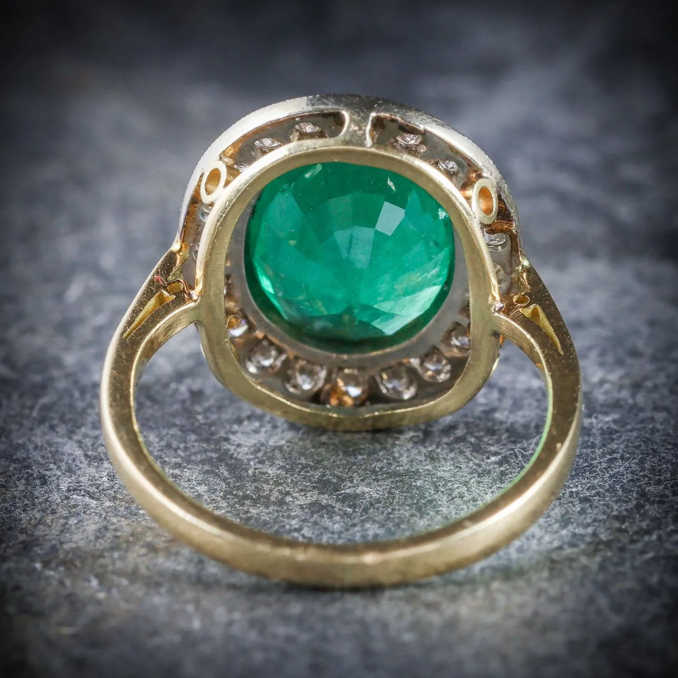 Edwardian Style Emerald Diamond Ring 18Ct Gold 7ct Emerald