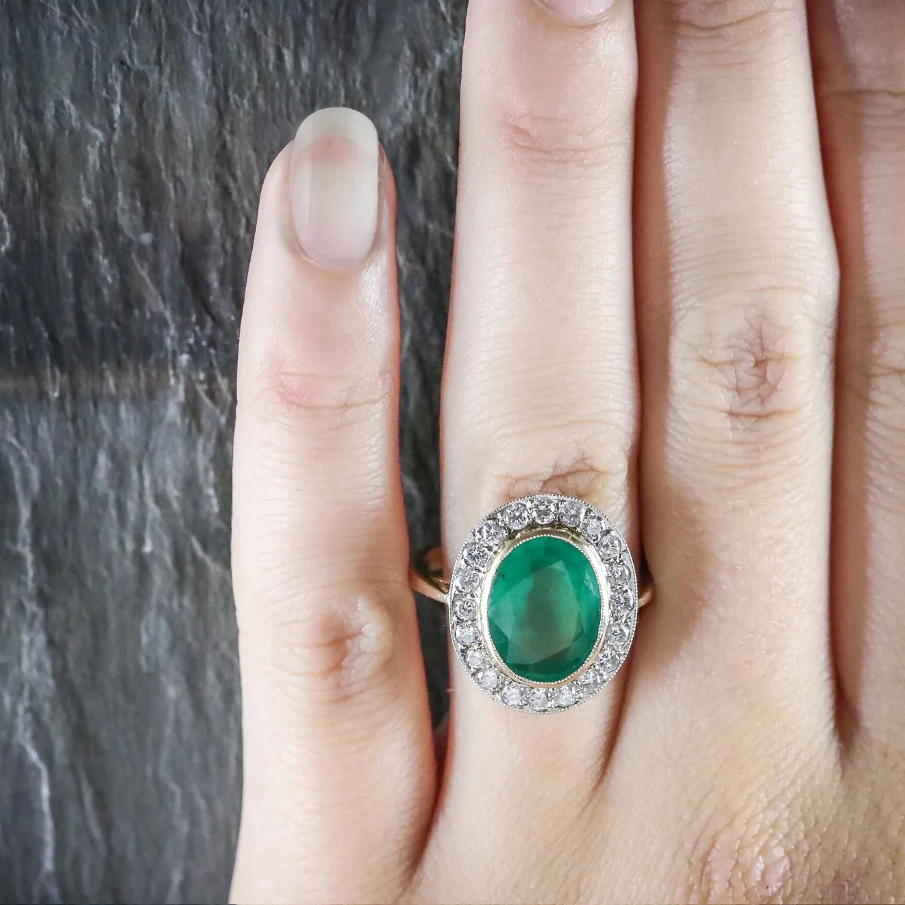 Edwardian Style Emerald Diamond Ring 18Ct Gold 7ct Emerald