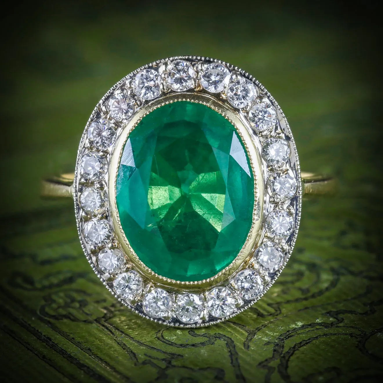 Edwardian Style Emerald Diamond Ring 18Ct Gold 7ct Emerald