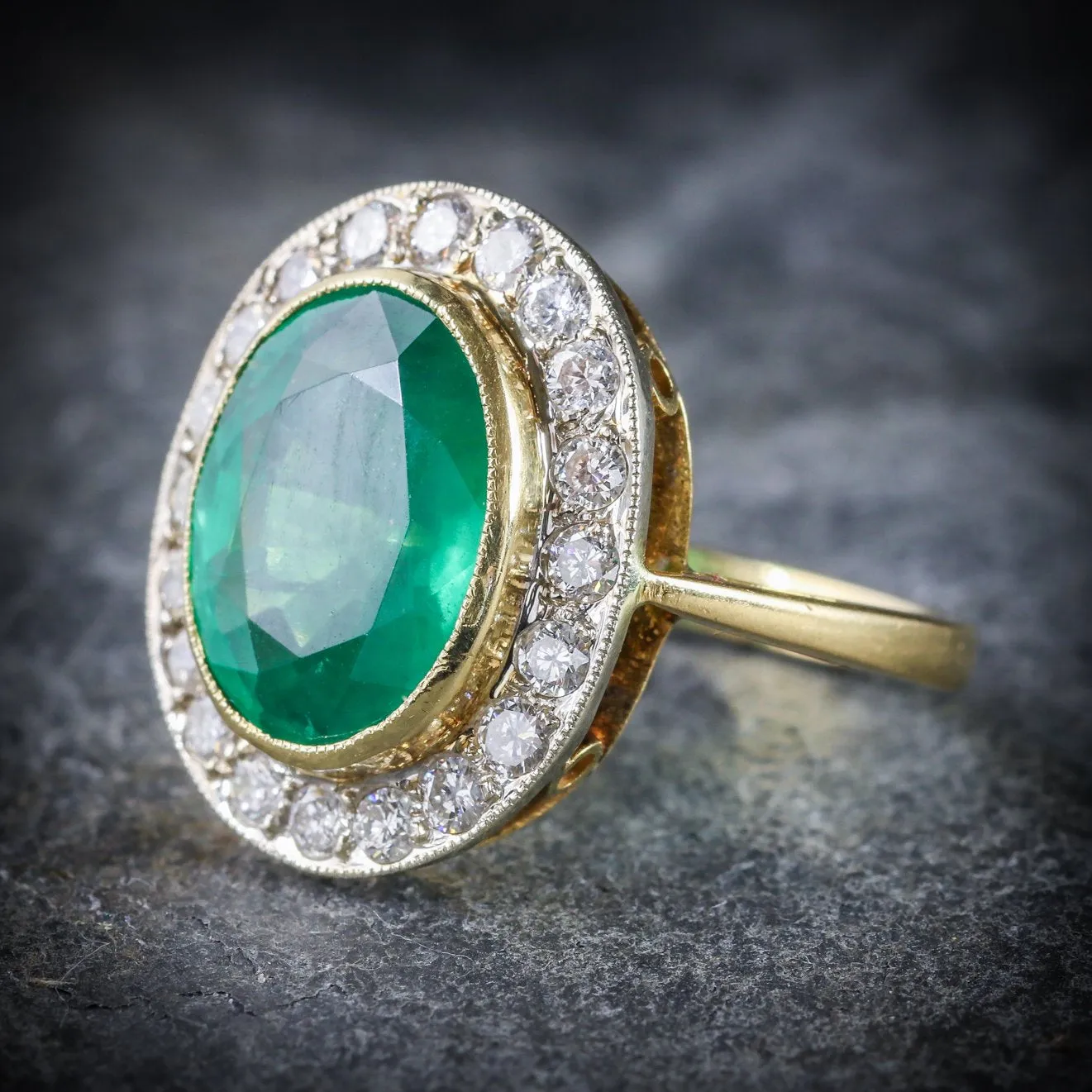 Edwardian Style Emerald Diamond Ring 18Ct Gold 7ct Emerald