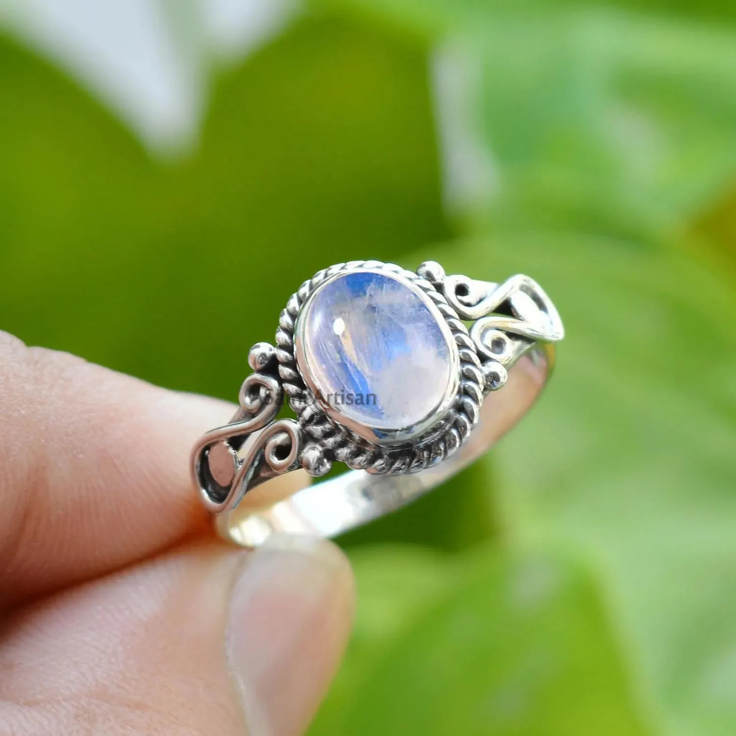 Elegance in Every Detail: Handmade 925 Sterling Silver Rings with 6x8 Oval Natural Gemstones (US Ring size 7, Moonstone)