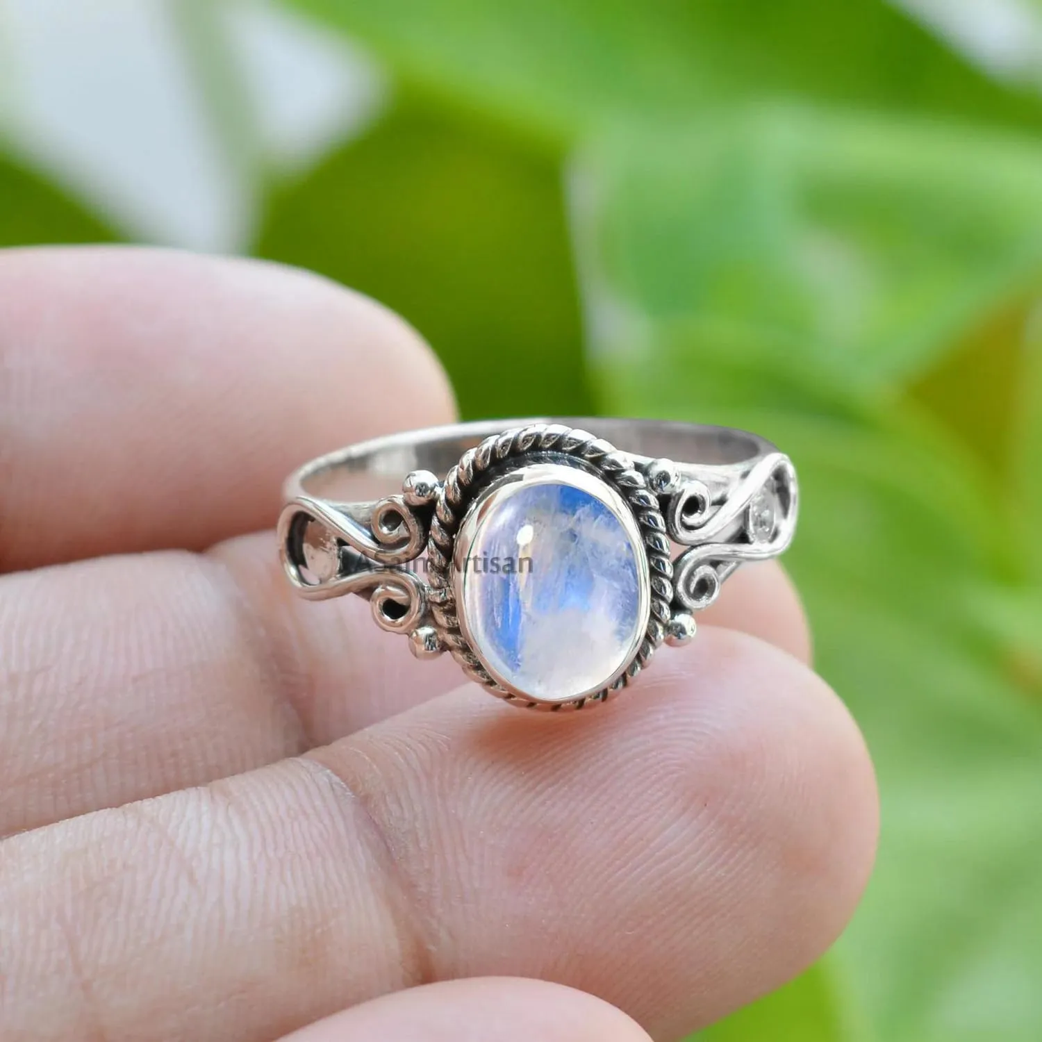 Elegance in Every Detail: Handmade 925 Sterling Silver Rings with 6x8 Oval Natural Gemstones (US Ring size 7, Moonstone)