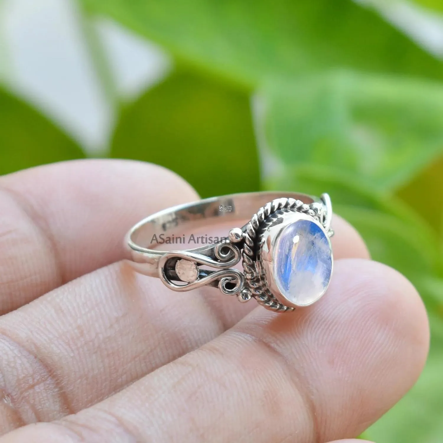 Elegance in Every Detail: Handmade 925 Sterling Silver Rings with 6x8 Oval Natural Gemstones (US Ring size 7, Moonstone)