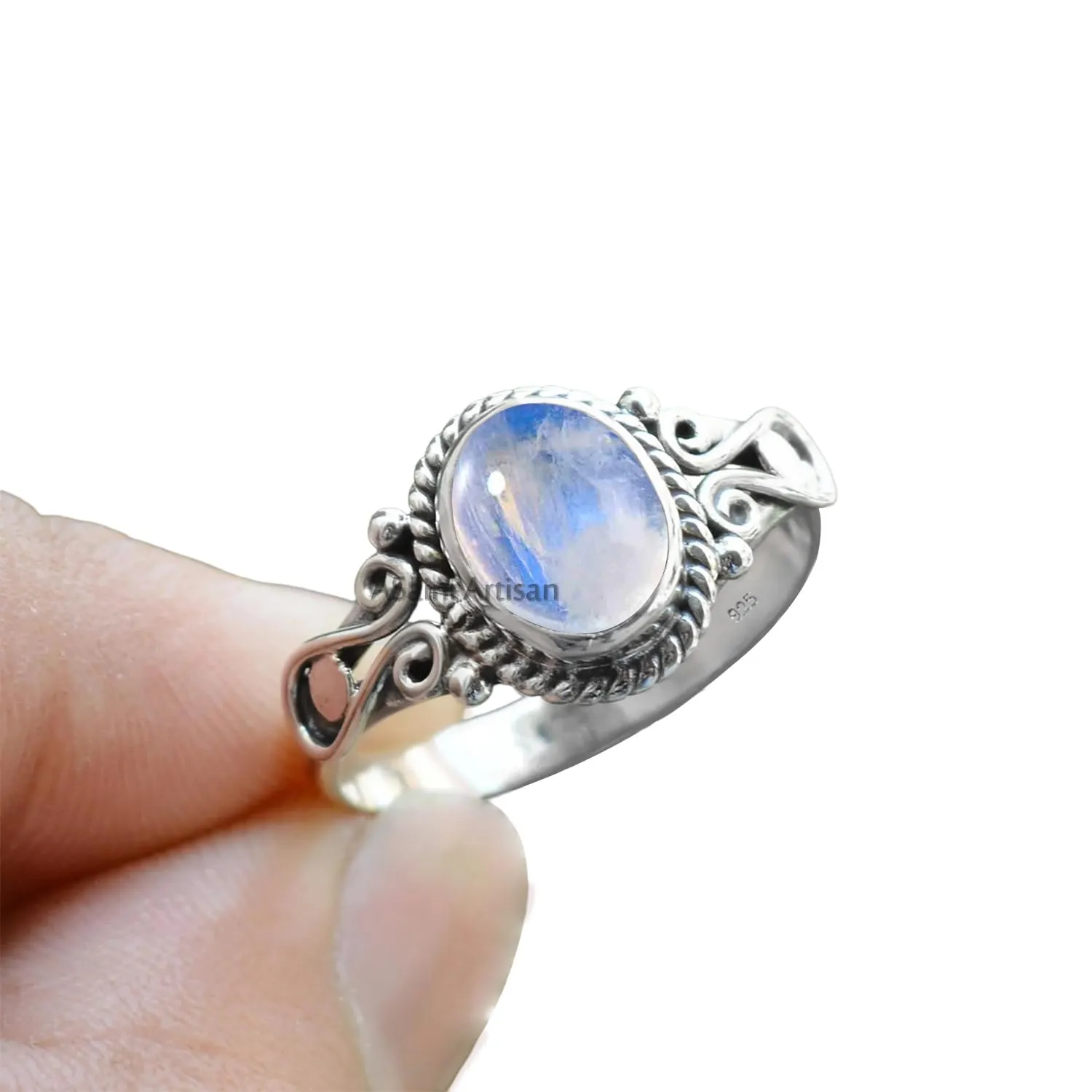 Elegance in Every Detail: Handmade 925 Sterling Silver Rings with 6x8 Oval Natural Gemstones (US Ring size 7, Moonstone)