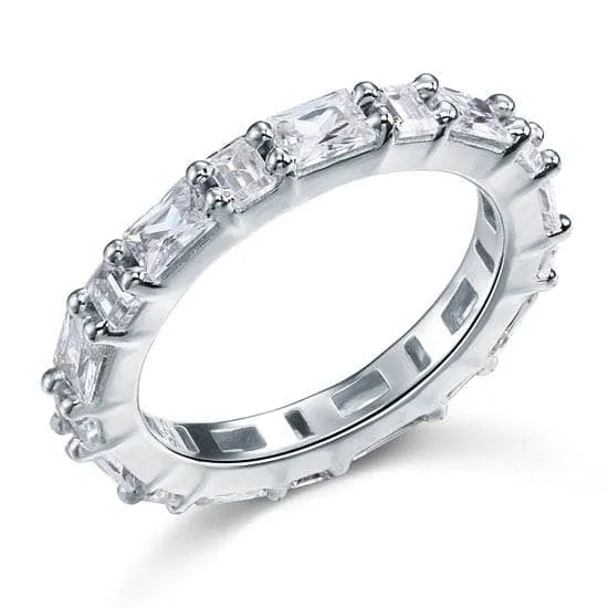 Emerald Cut Created Diamond Wedding Band