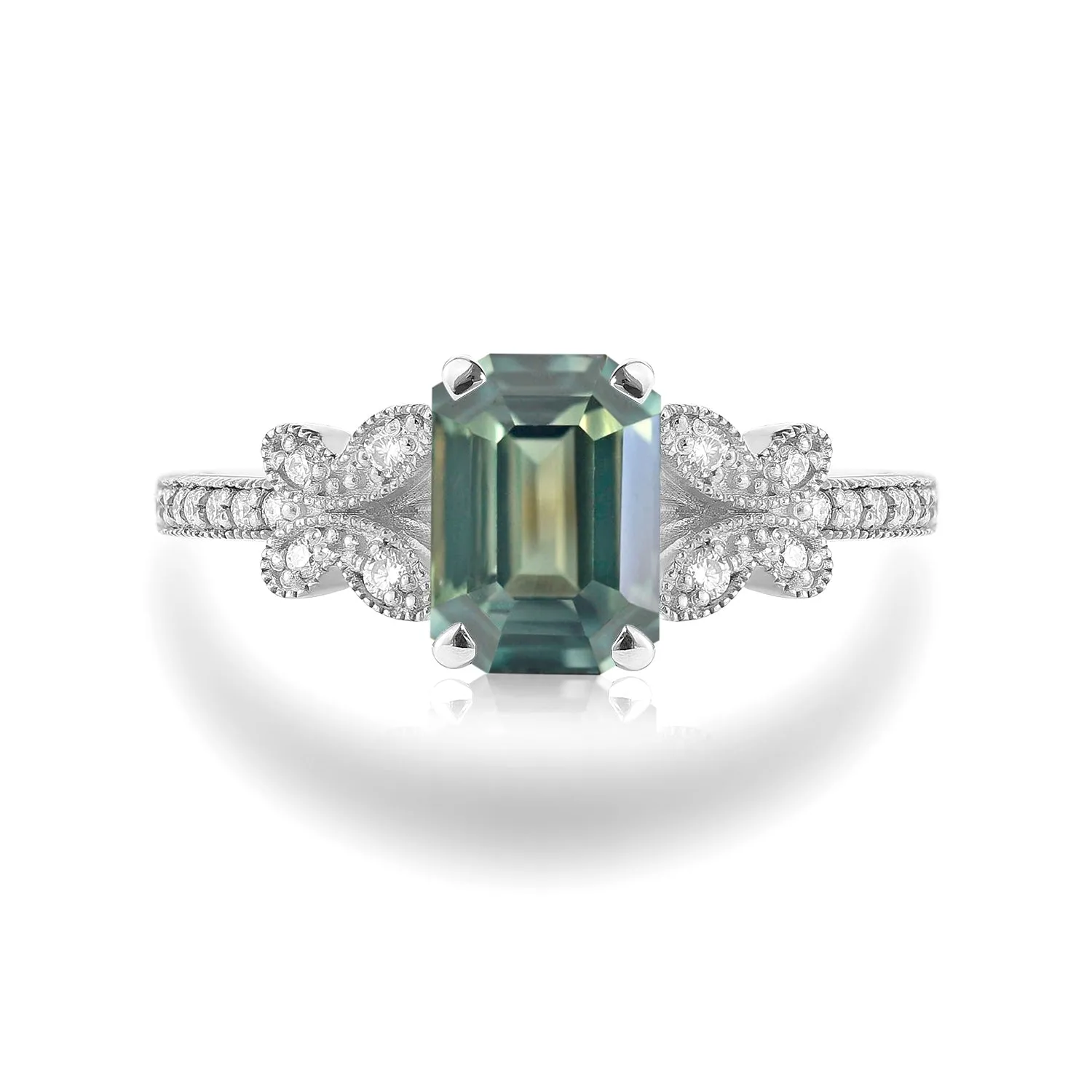 Emerald Cut Green Sapphire Rose Gold Ring