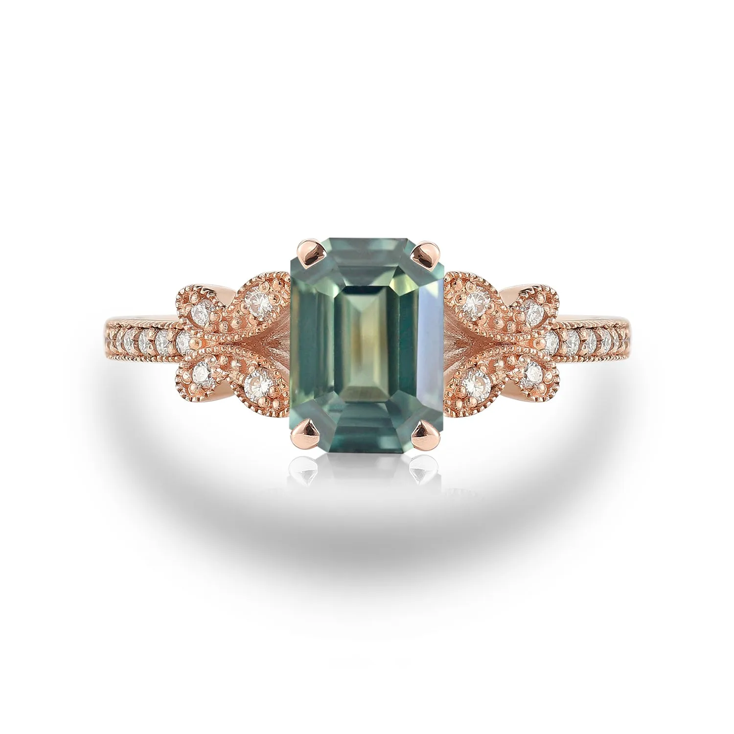 Emerald Cut Green Sapphire Rose Gold Ring