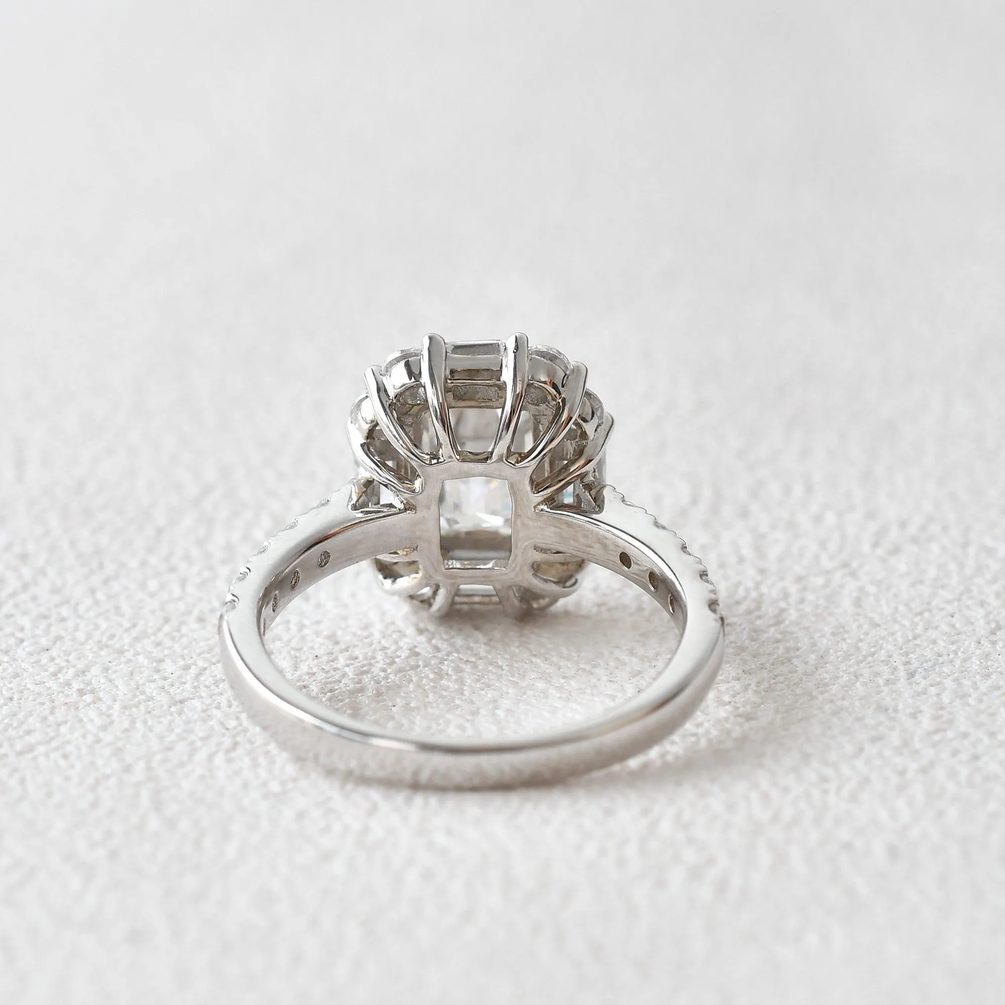 Emerald Cut Moissanite Vintage Inspired White Gold Ring