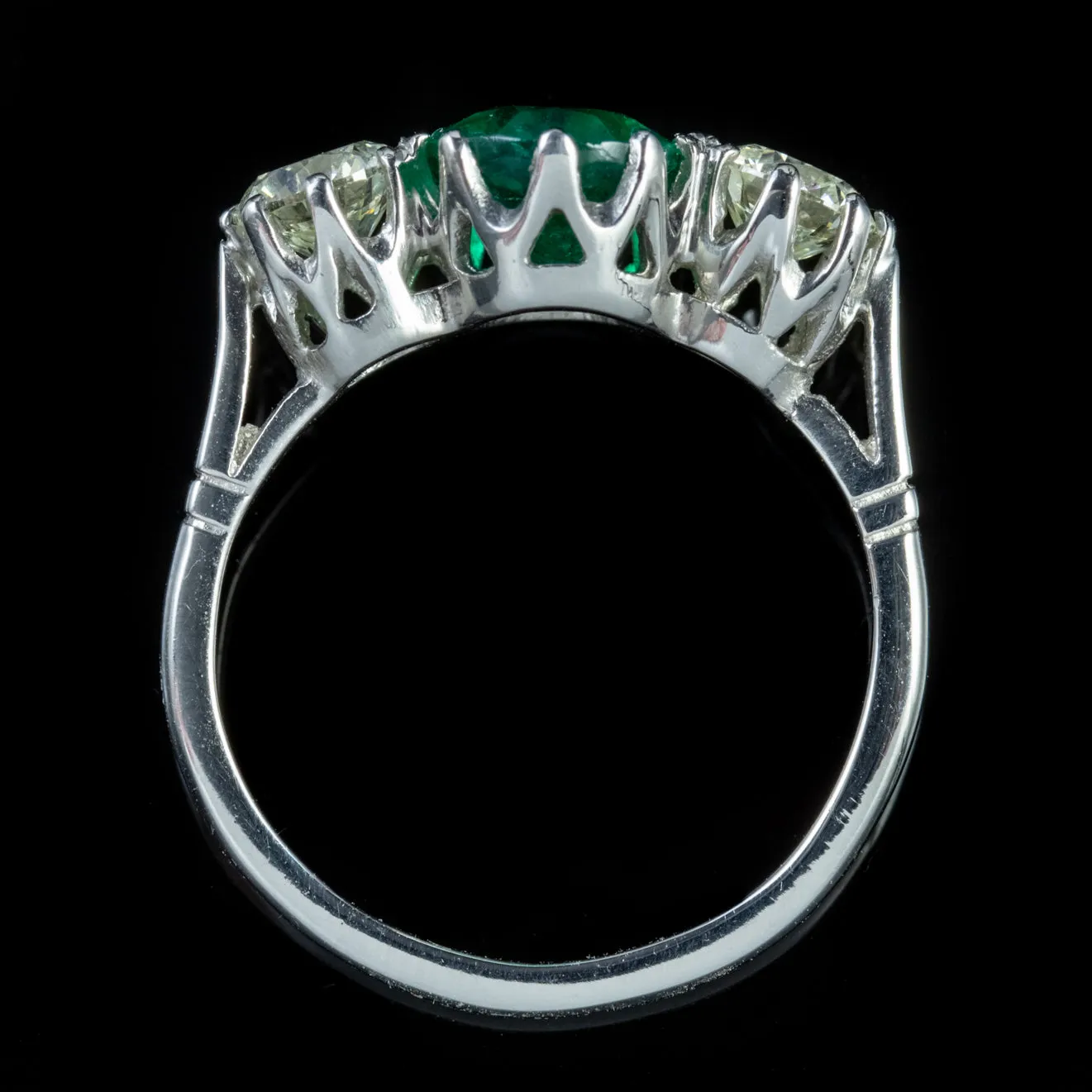 Emerald Diamond Trilogy Ring Platinum 18Ct Gold 1.80Ct Emerald