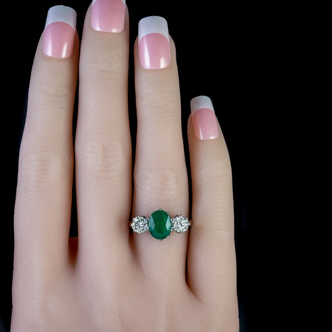 Emerald Diamond Trilogy Ring Platinum 18Ct Gold 1.80Ct Emerald