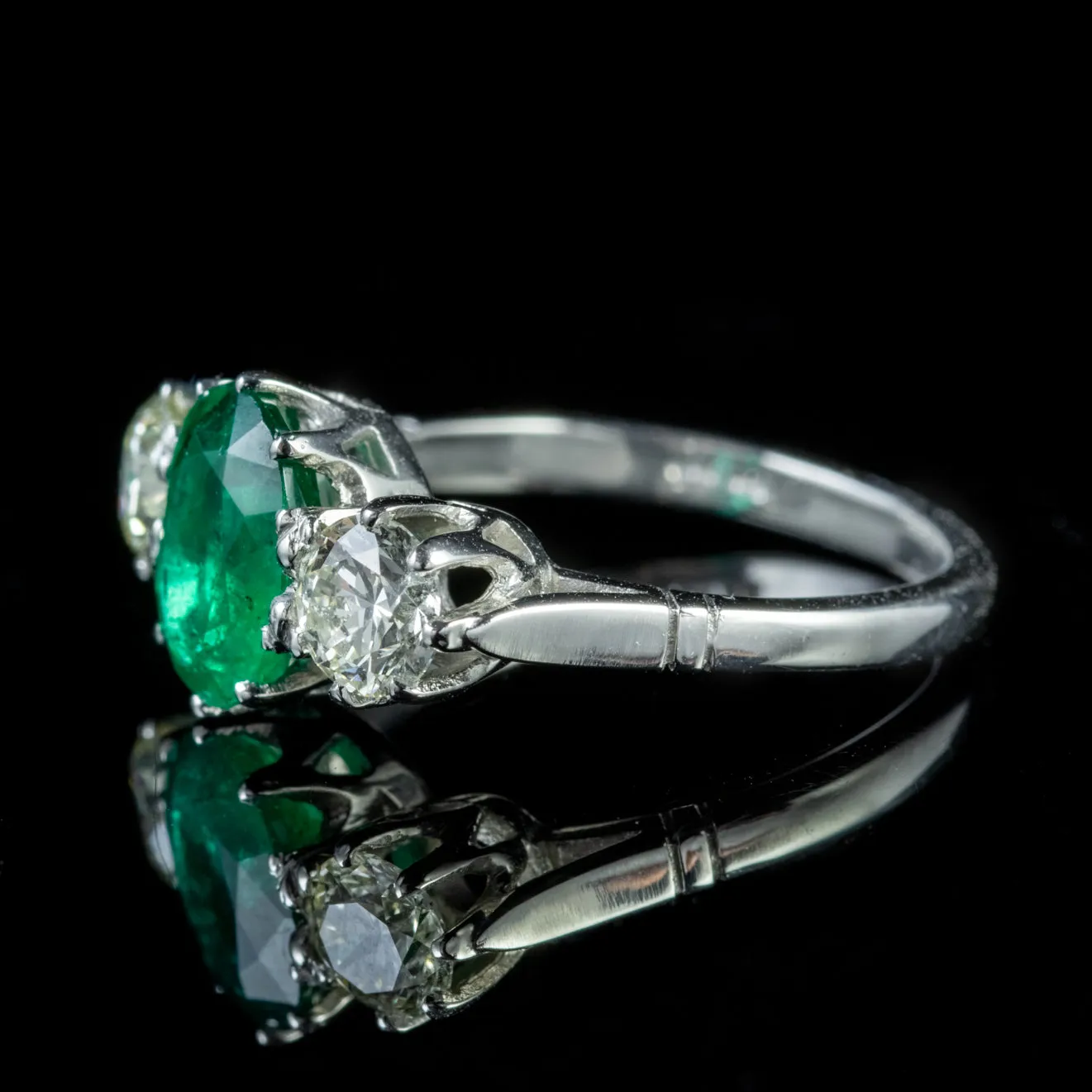 Emerald Diamond Trilogy Ring Platinum 18Ct Gold 1.80Ct Emerald