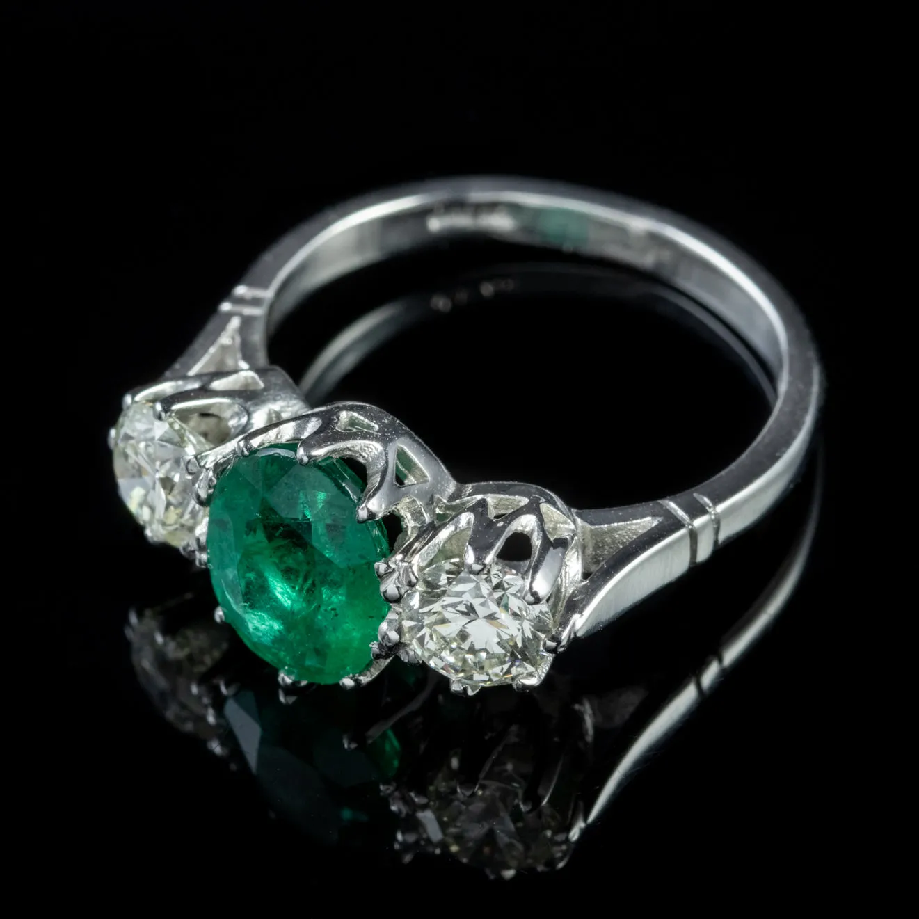 Emerald Diamond Trilogy Ring Platinum 18Ct Gold 1.80Ct Emerald